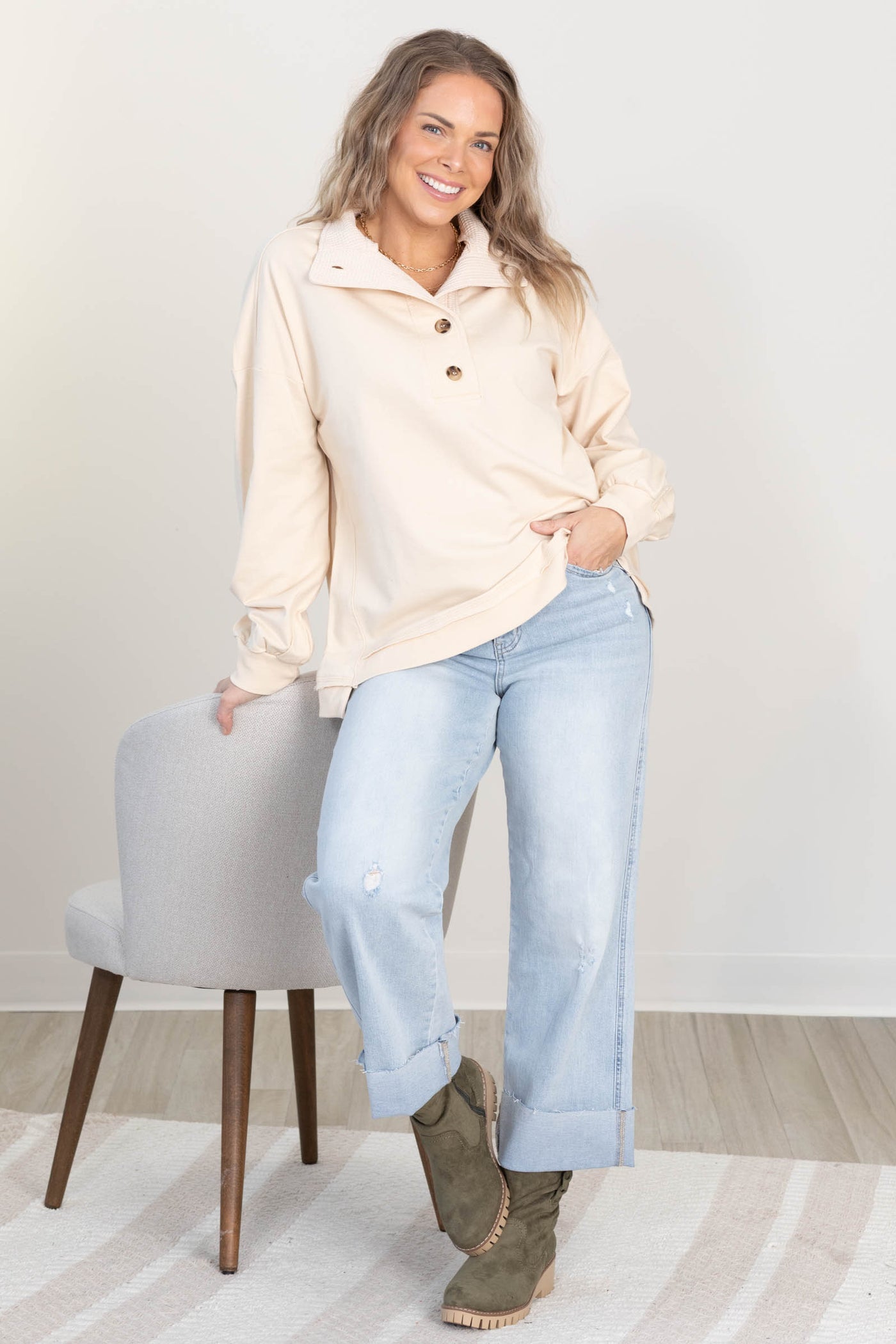 Mock Neck Mineral Washed Knit Top