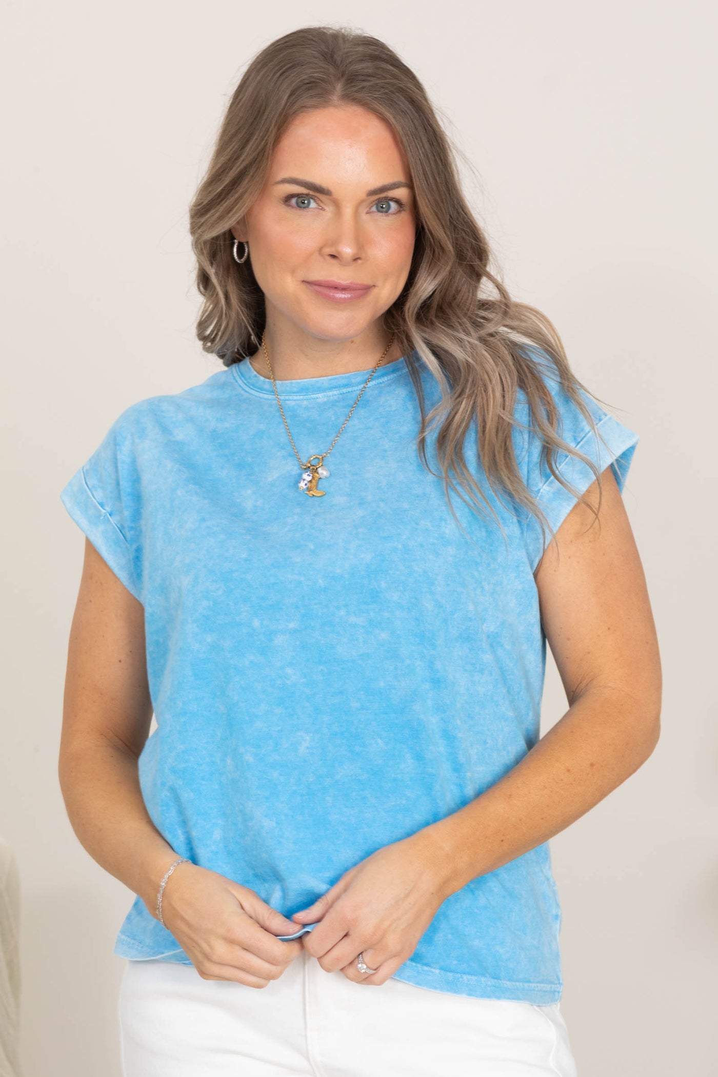 Halo Washed Cuffed Short Sleeve Knit Tees