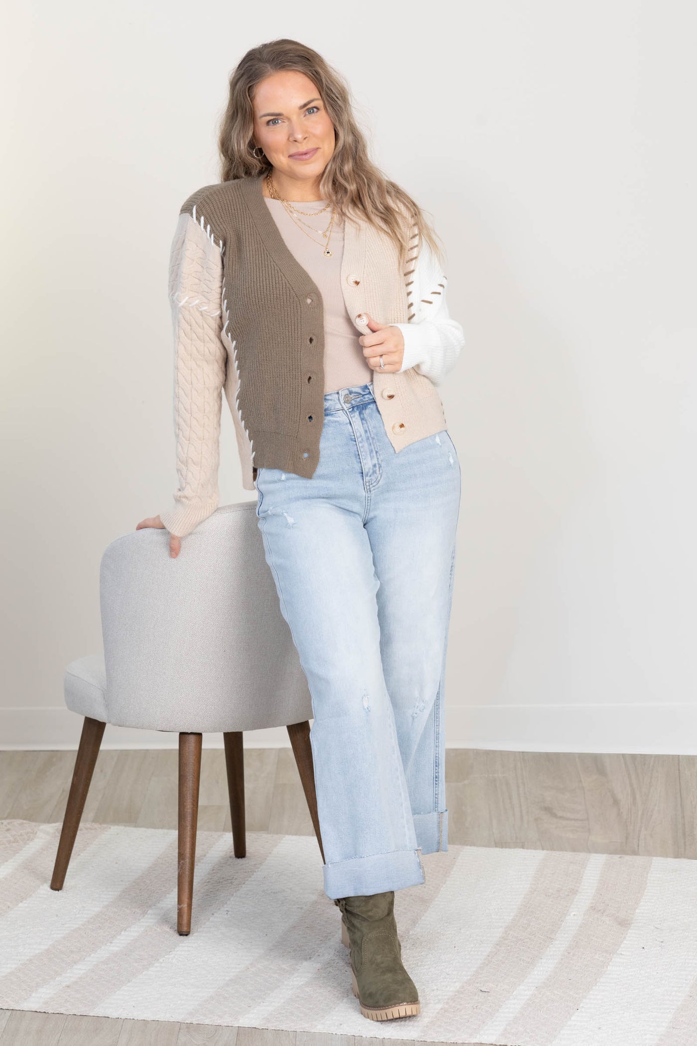 Oatmeal Textured Colorblock Sweater Cardigan