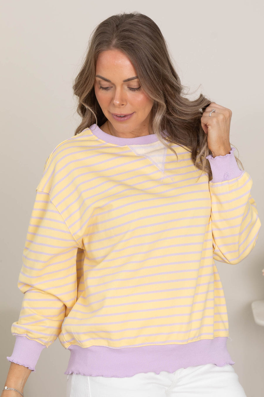 Stripe Contrast Trim French Terry Sweatshirts