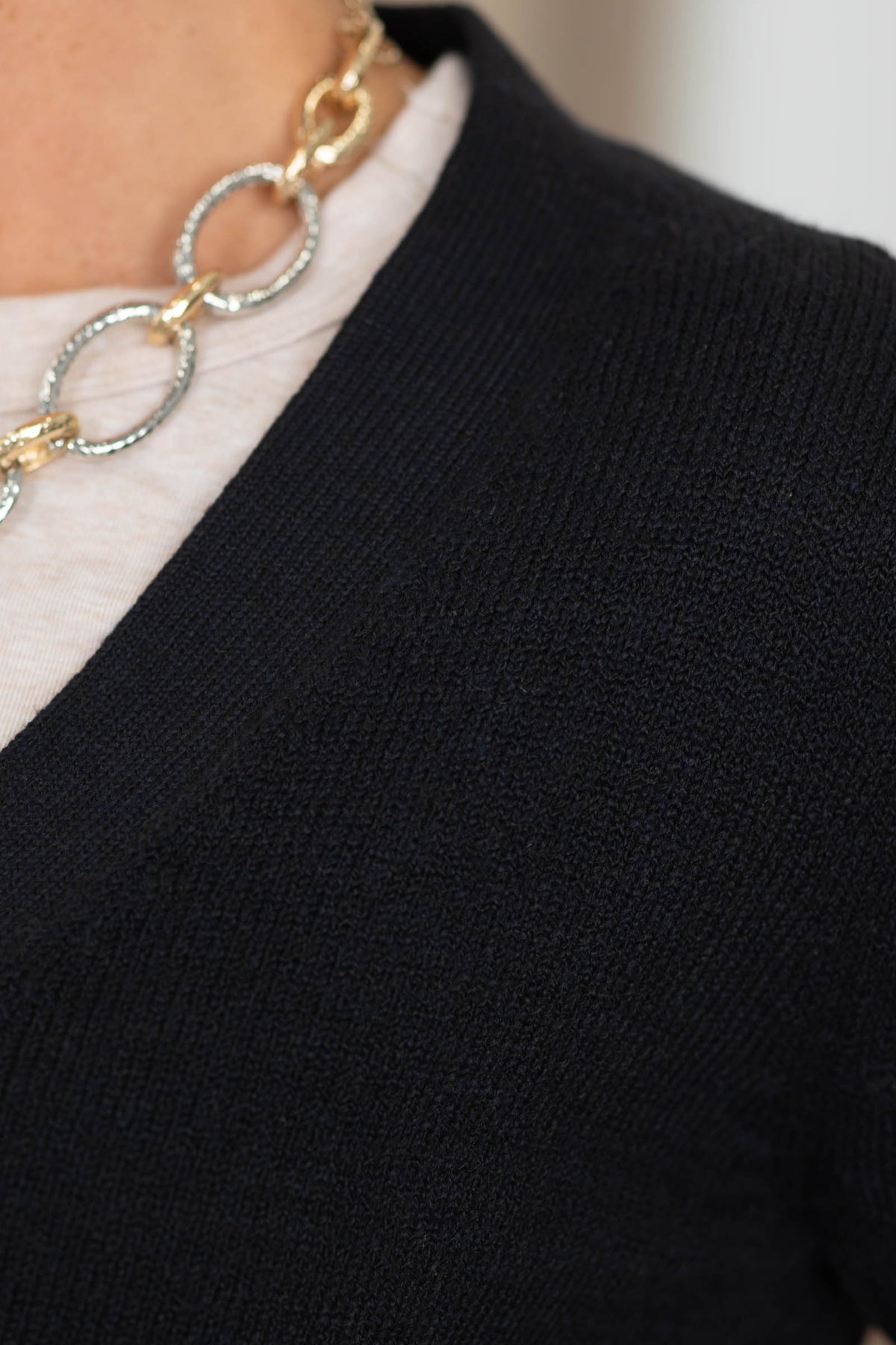 Staccato V-Neck Gold Button Down Cardigan