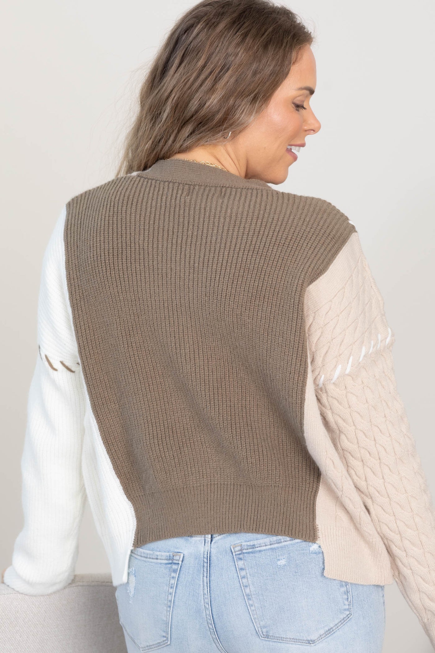 Oatmeal Textured Colorblock Sweater Cardigan
