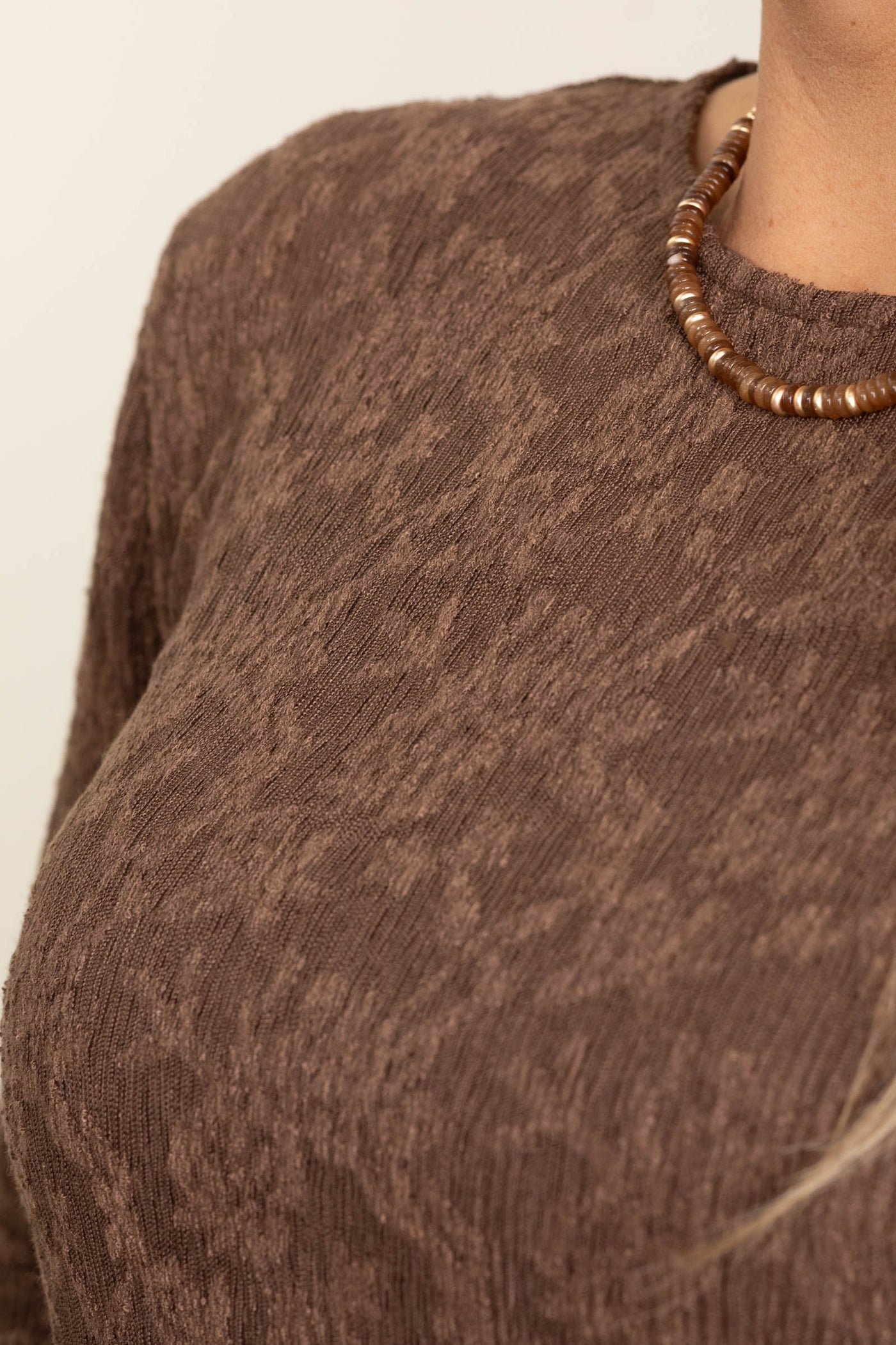 Brown Textured Knit Long Sleeve Top