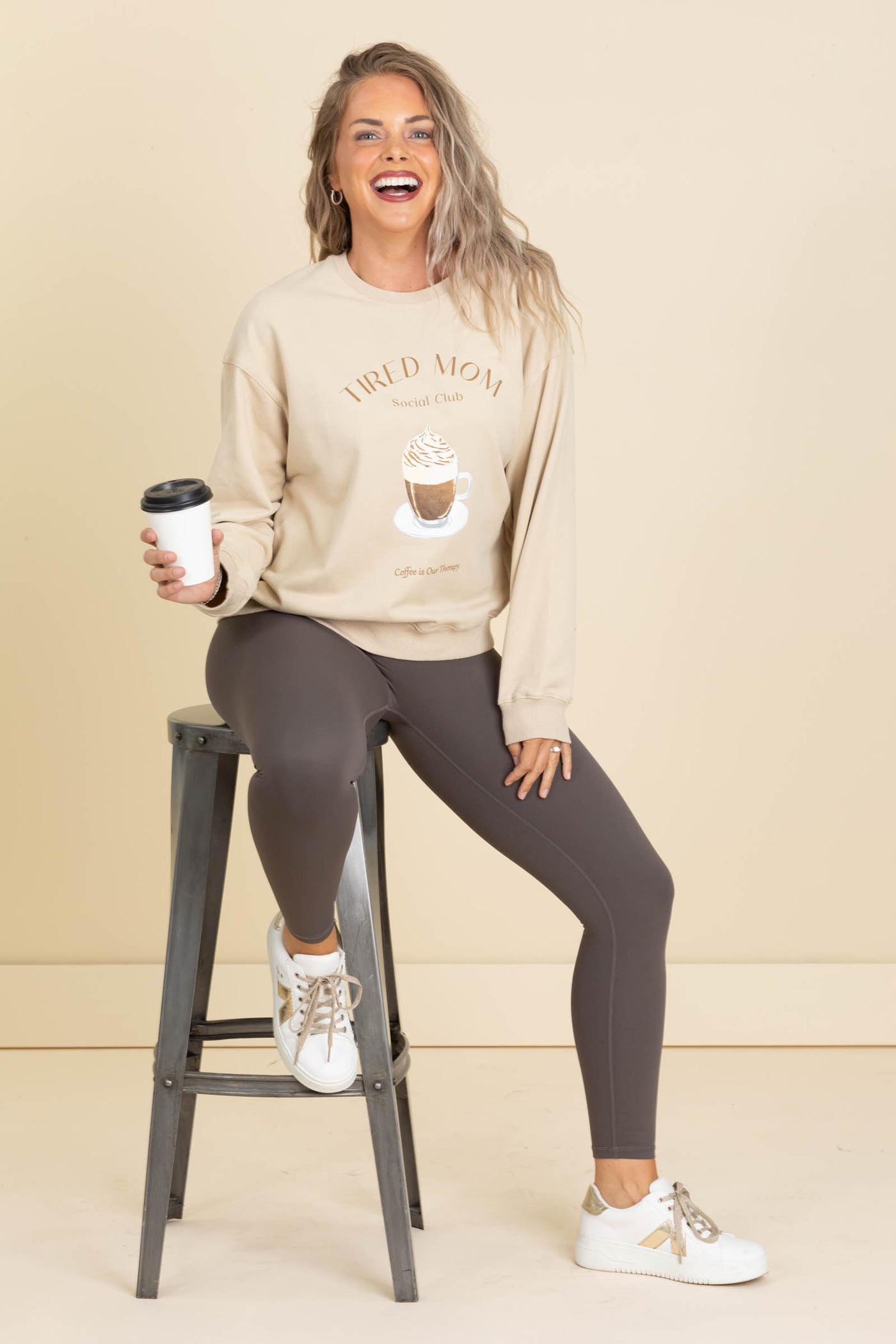 Tan Tired Mom Graphic Sweatshirt
