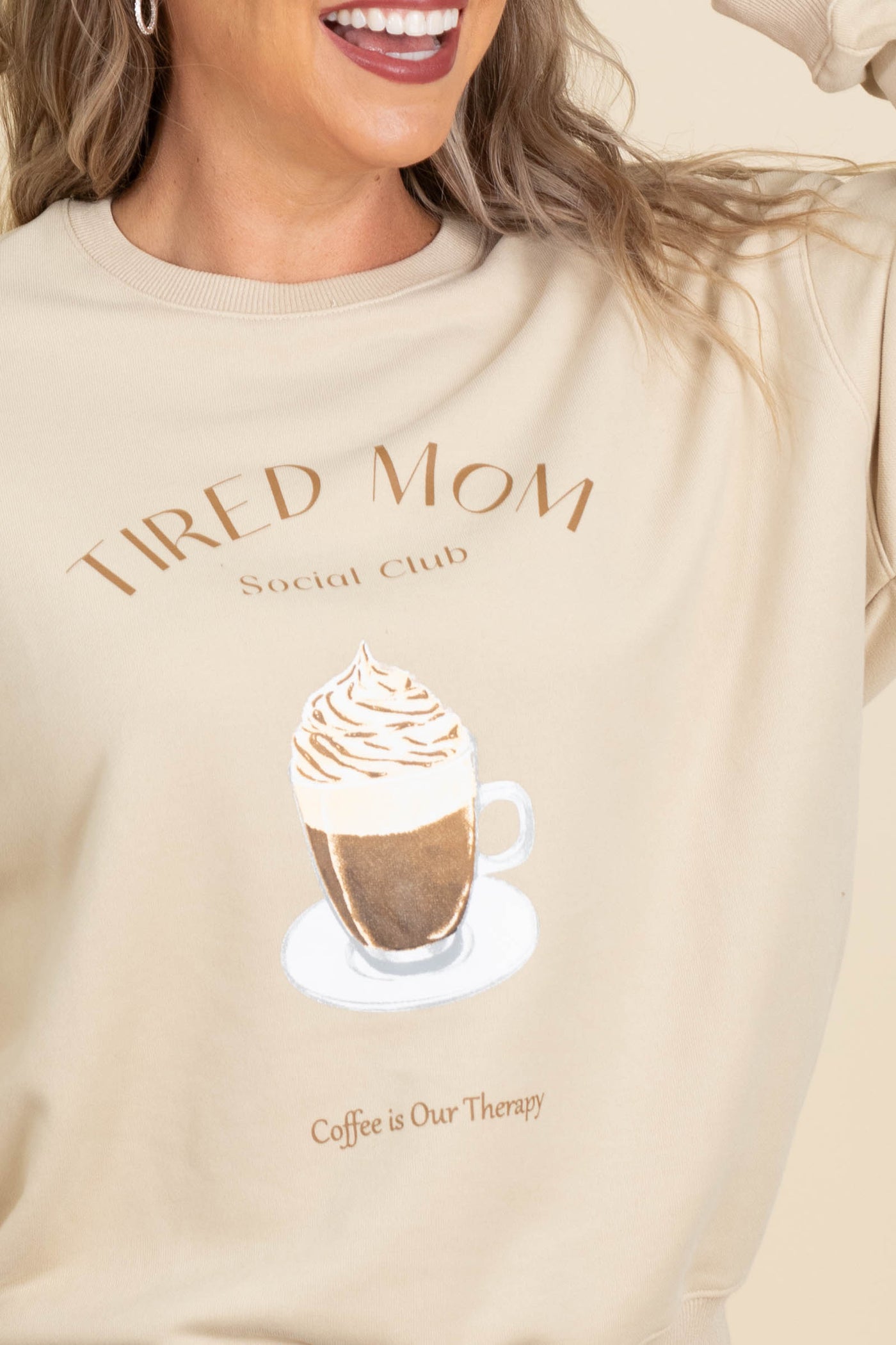 Tan Tired Mom Graphic Sweatshirt