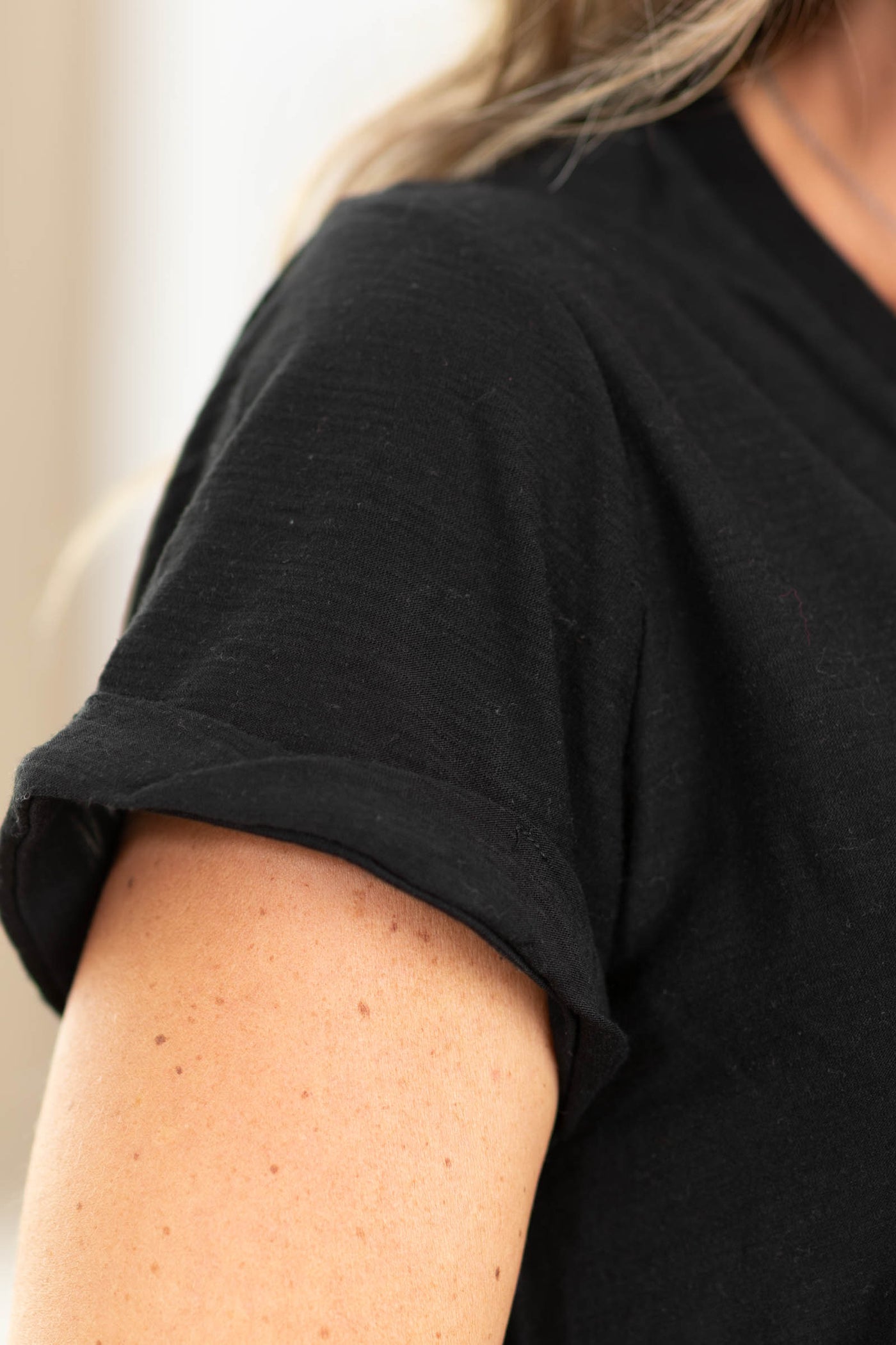 Slub Rolled Short Sleeve V-Neck Knit Tee