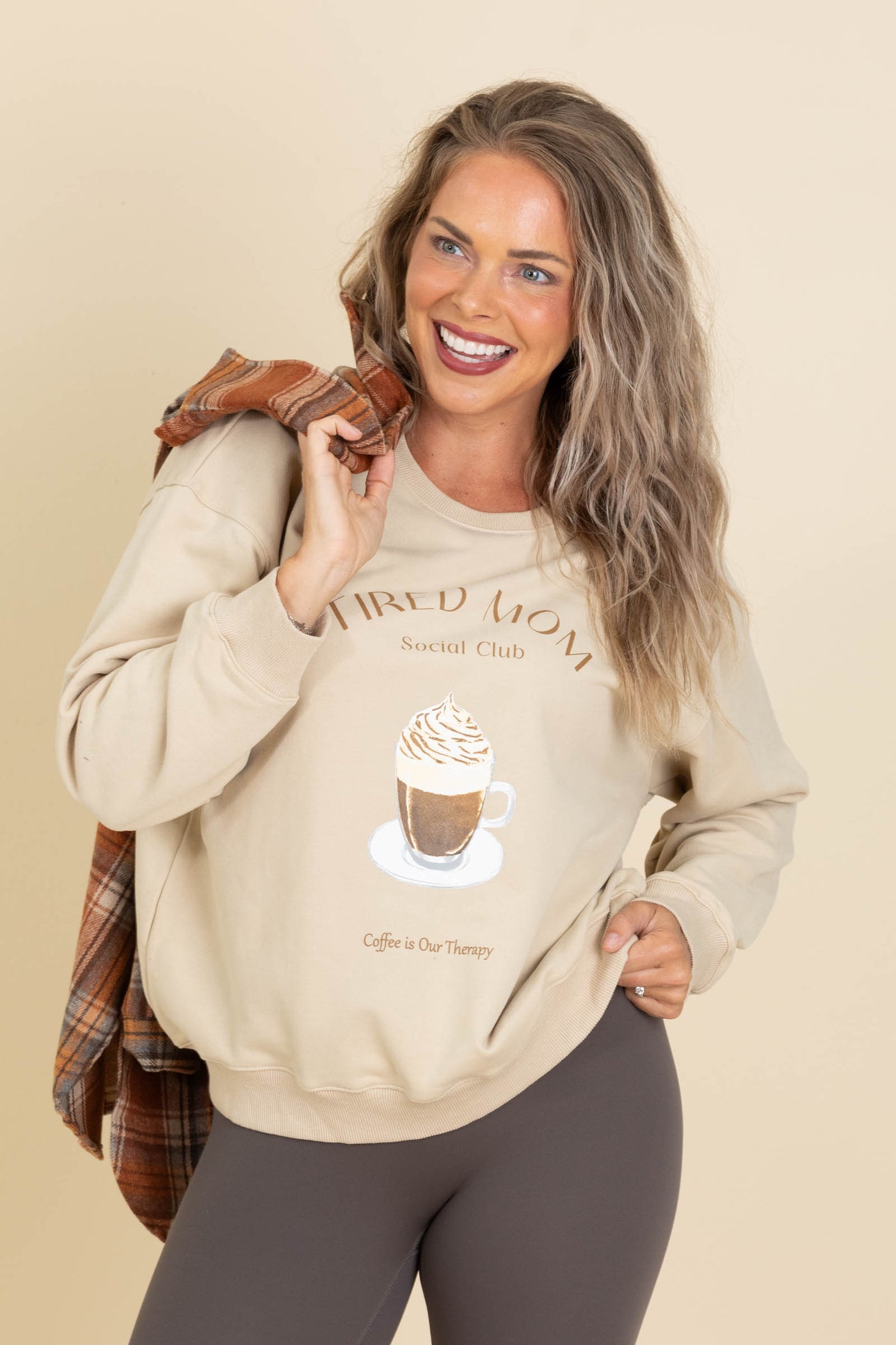 Tan Tired Mom Graphic Sweatshirt