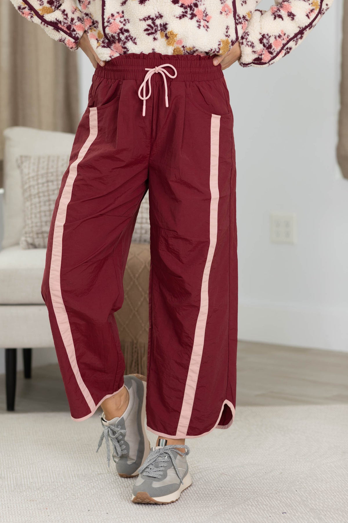 Elastic Waist Pull On Track Pant With Stripes