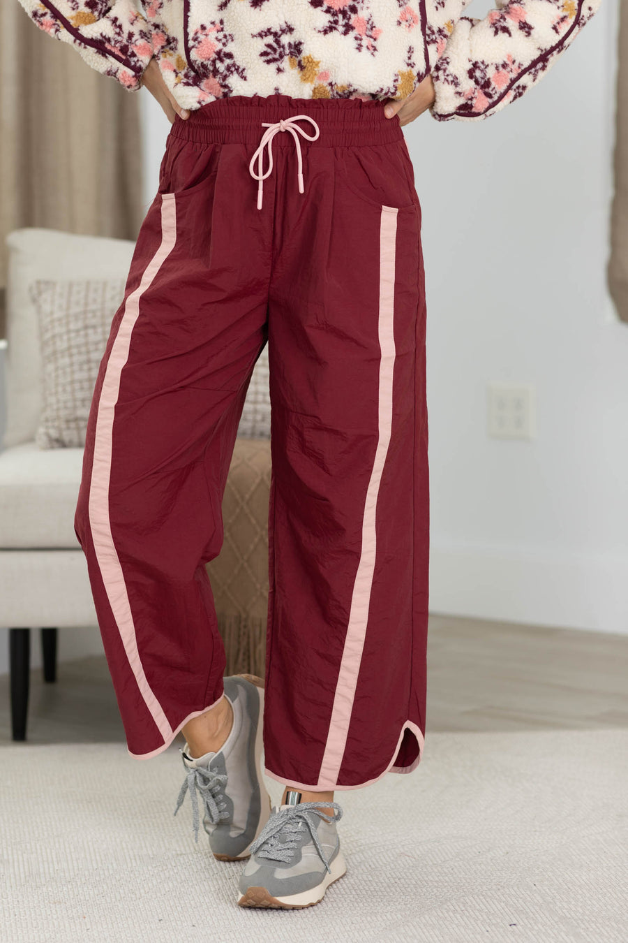 Elastic Waist Pull On Track Pant With Stripes