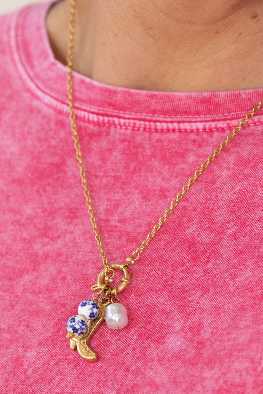 Gold Tarnish Free Western Charm Necklace