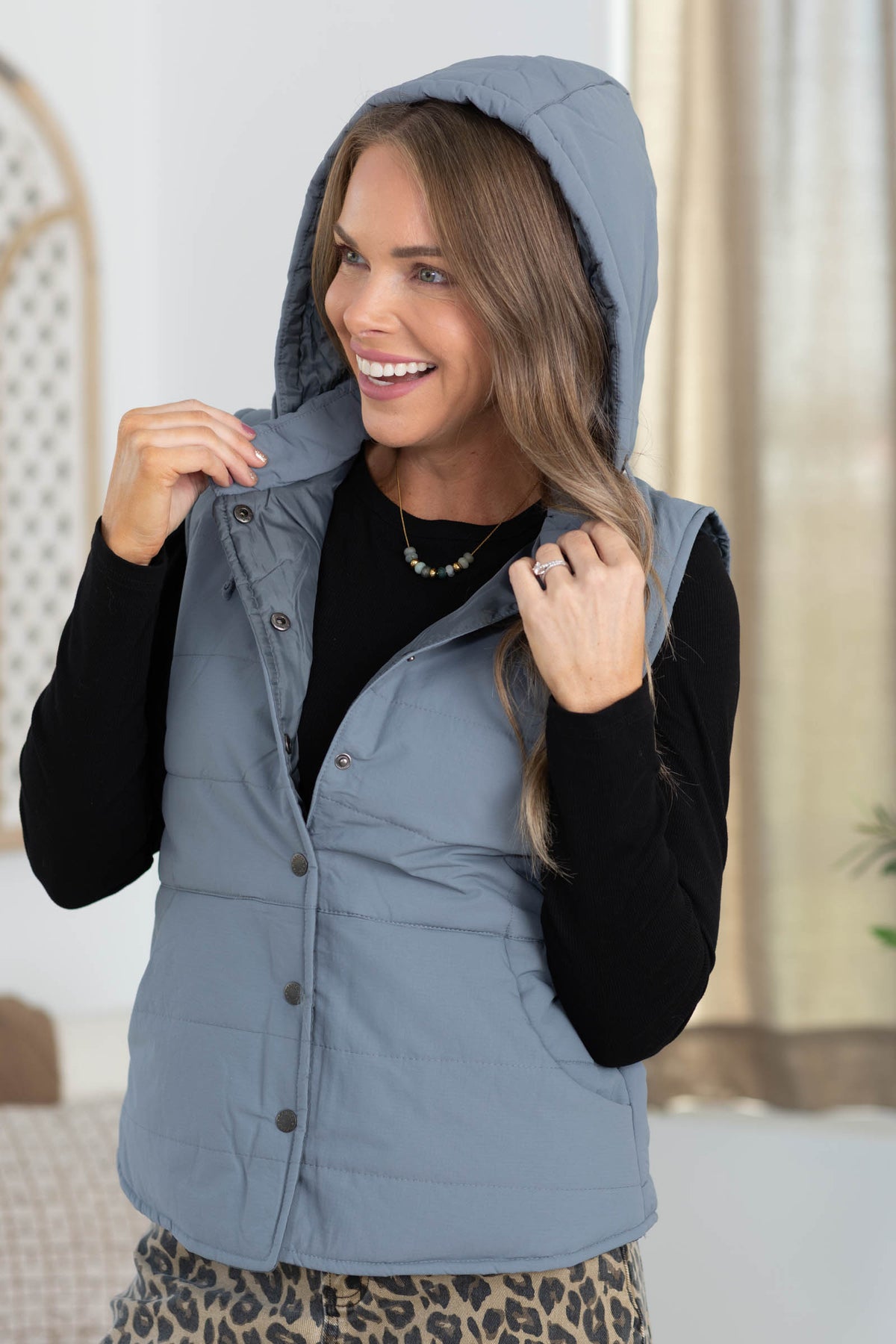 Drawstring Hooded Puffer Vest With Pockets