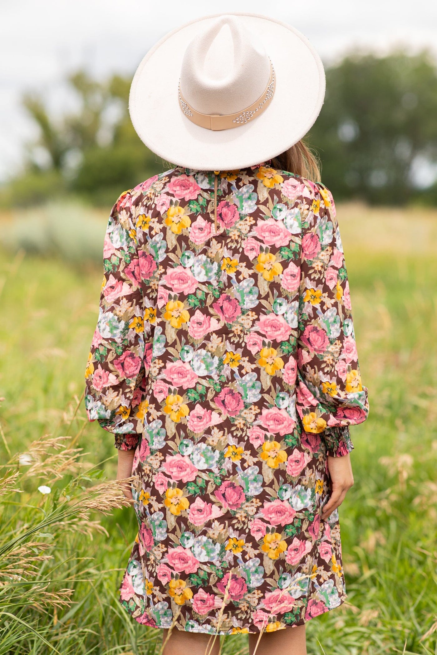 Brown Multicolor Floral Long Sleeve Dress - Filly Flair