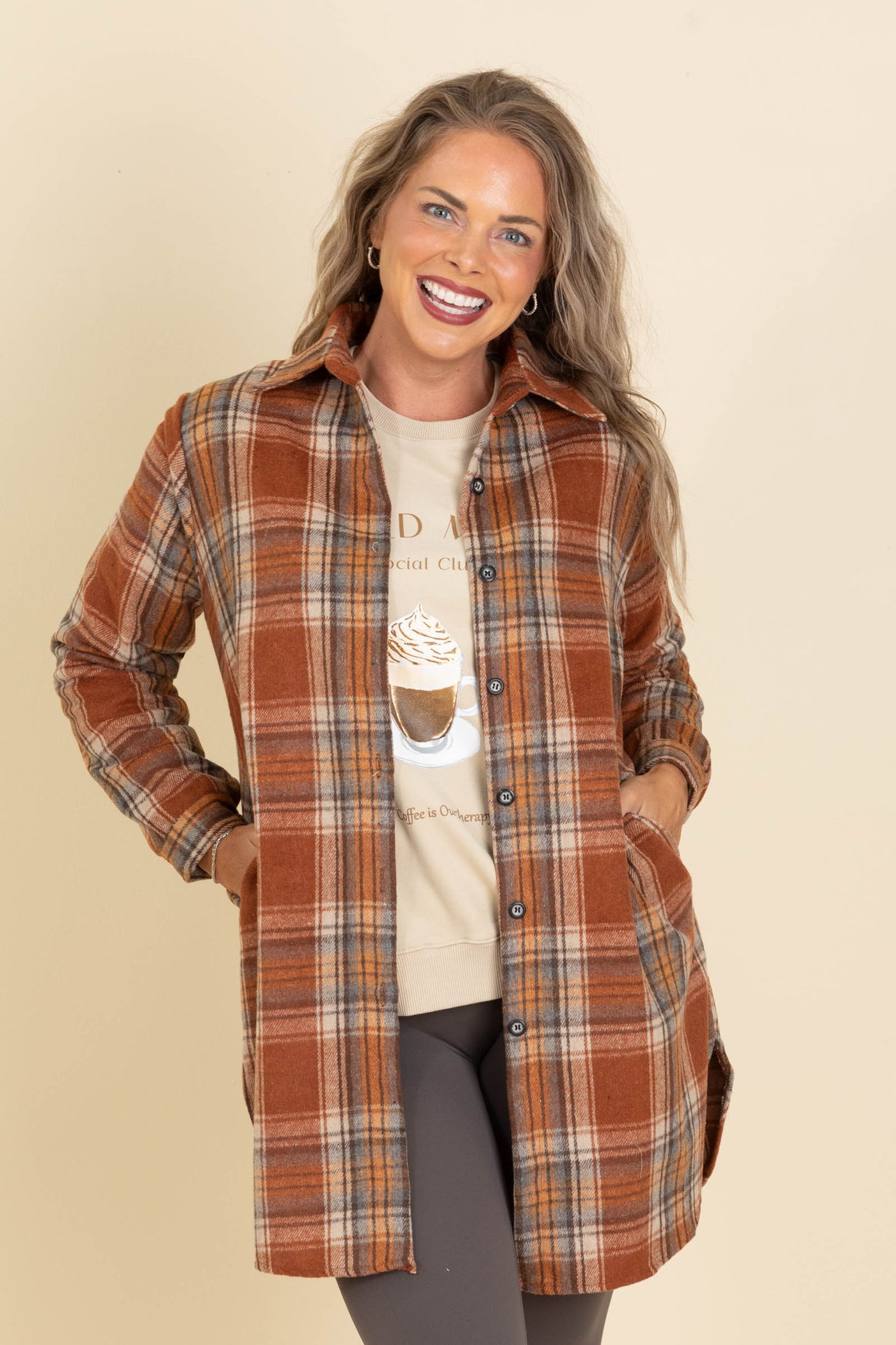 Rust Multicolor Plaid Flannel Top