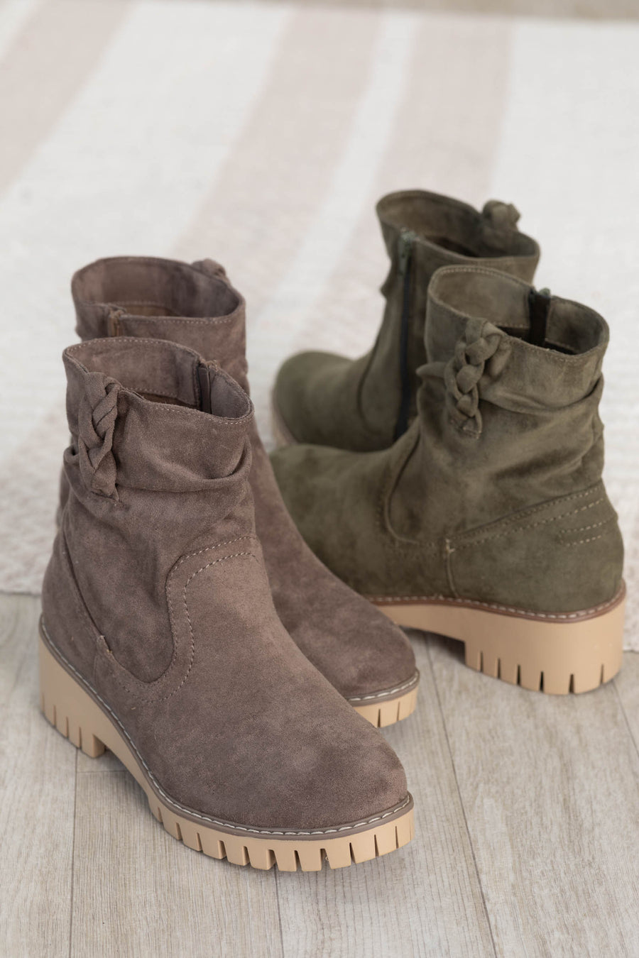 Micro Suede Lug Sole Boot With Braid Detail