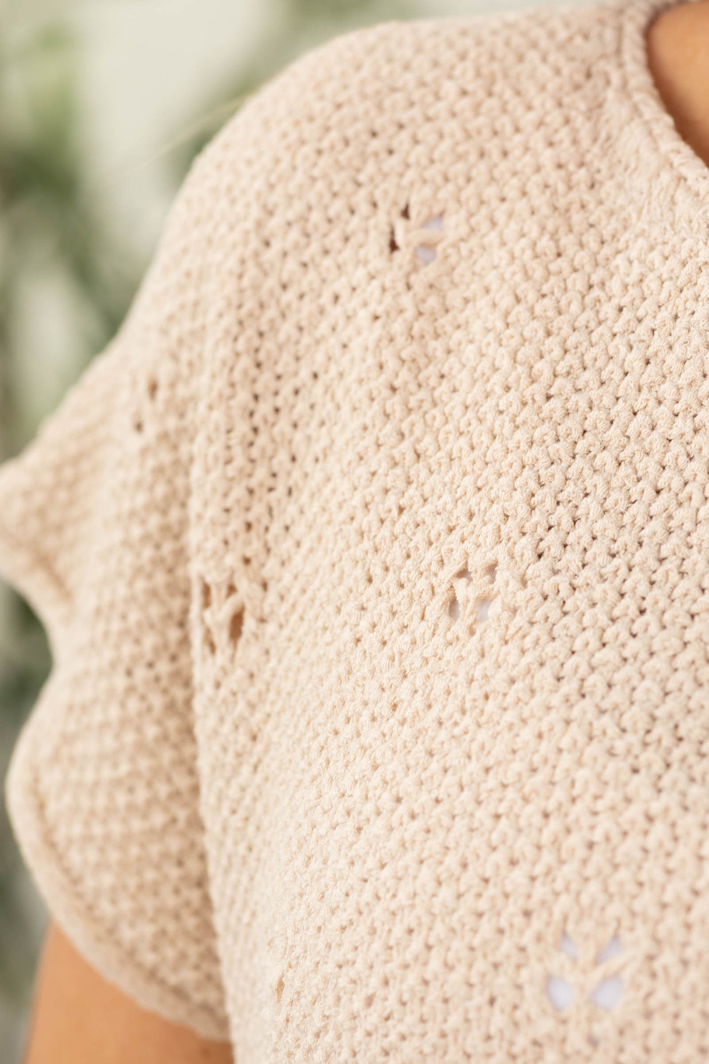 Staccato Tan Pointelle Short Sleeve Knit Top