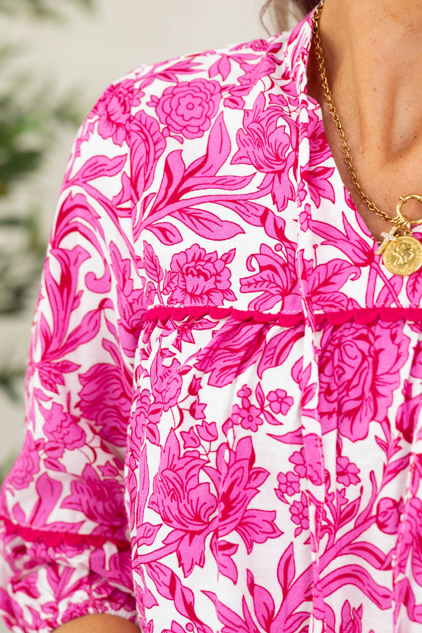 Staccato Collar V Tie Neck Floral Blouse