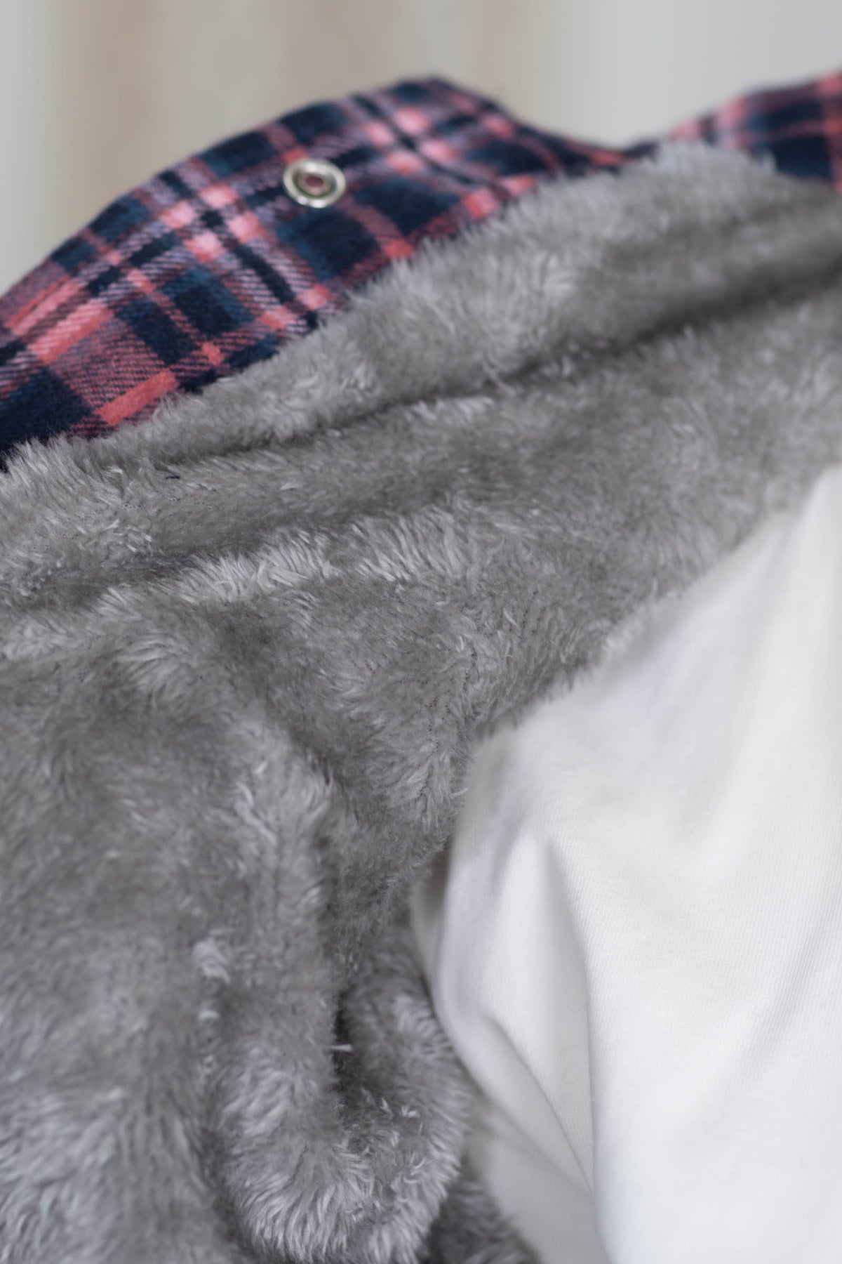 Plaid Light Sherpa Lined Button Up Top