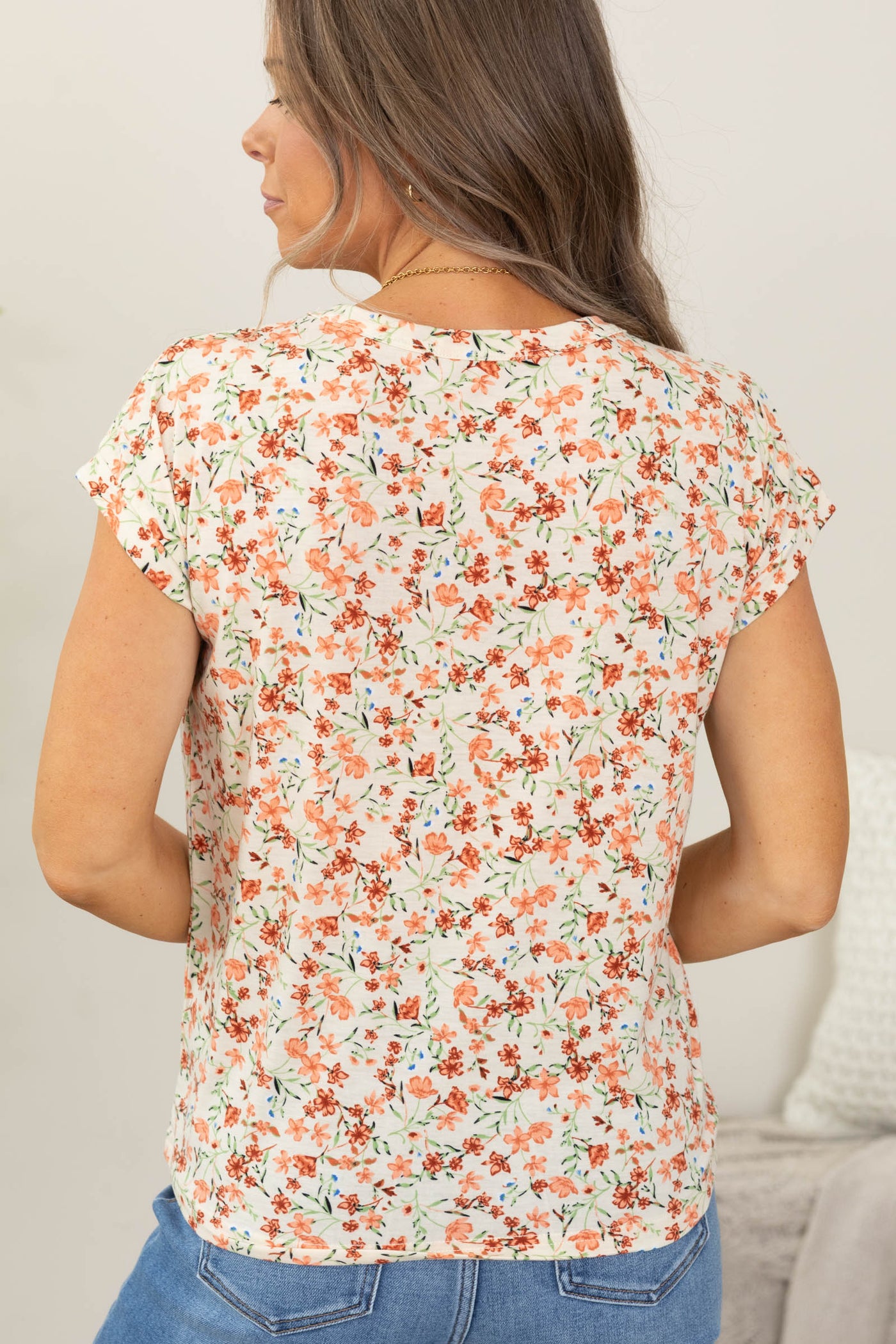 Staccato Floral Short Sleeve Knit Top