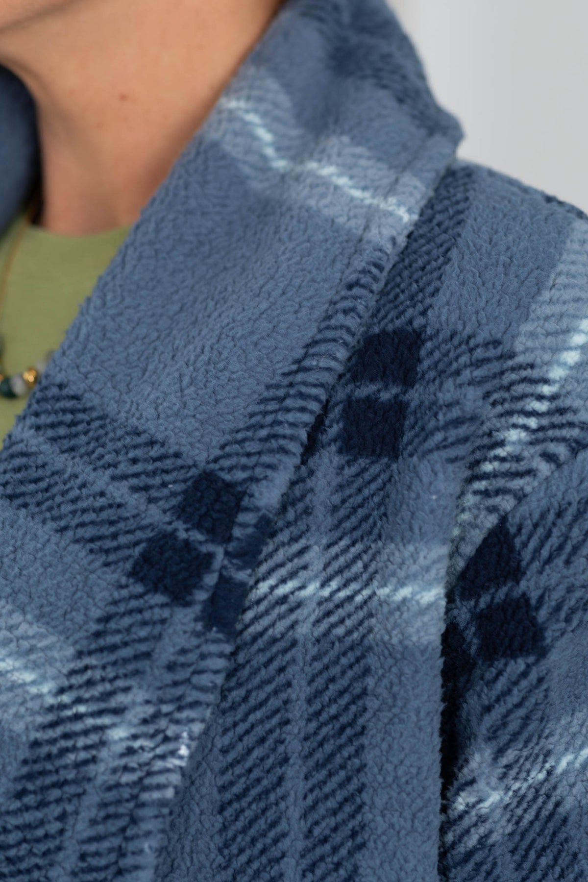 Plaid Plush Sherpa Open Cardigan With Pockets