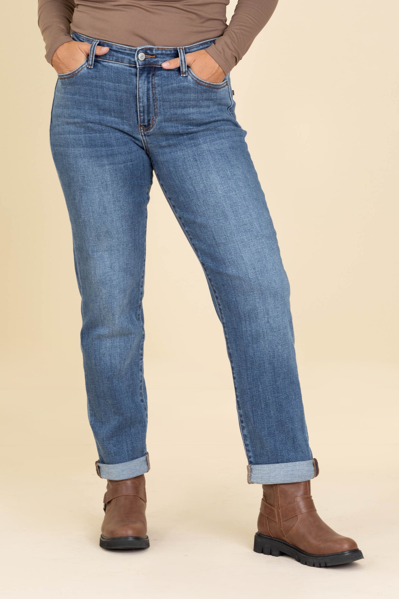 Judy Blue Medium Wash Classic Cuffed Jeans