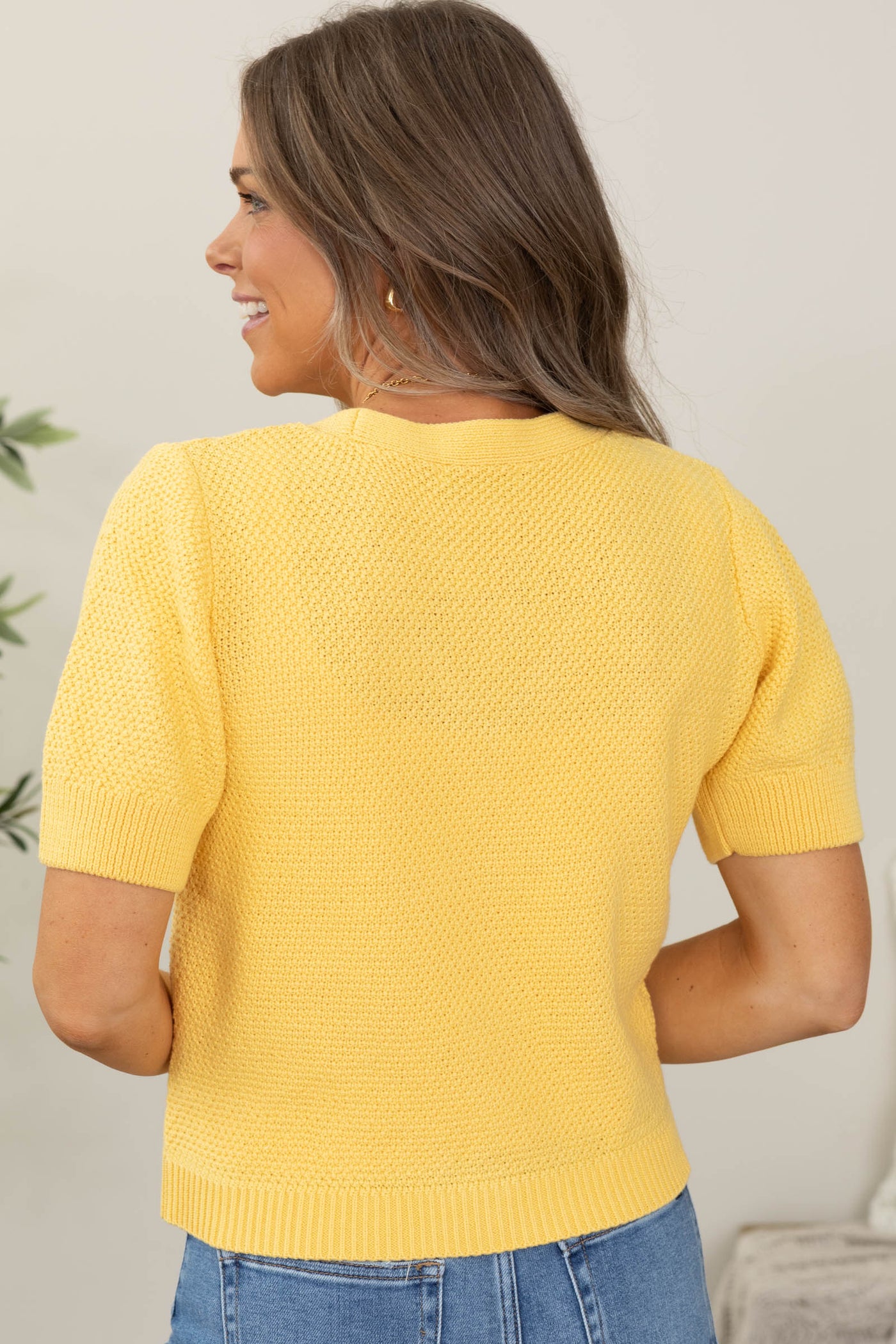 Staccato V-Neck Short Sleeve Star Fish Buttons Cardigan Top