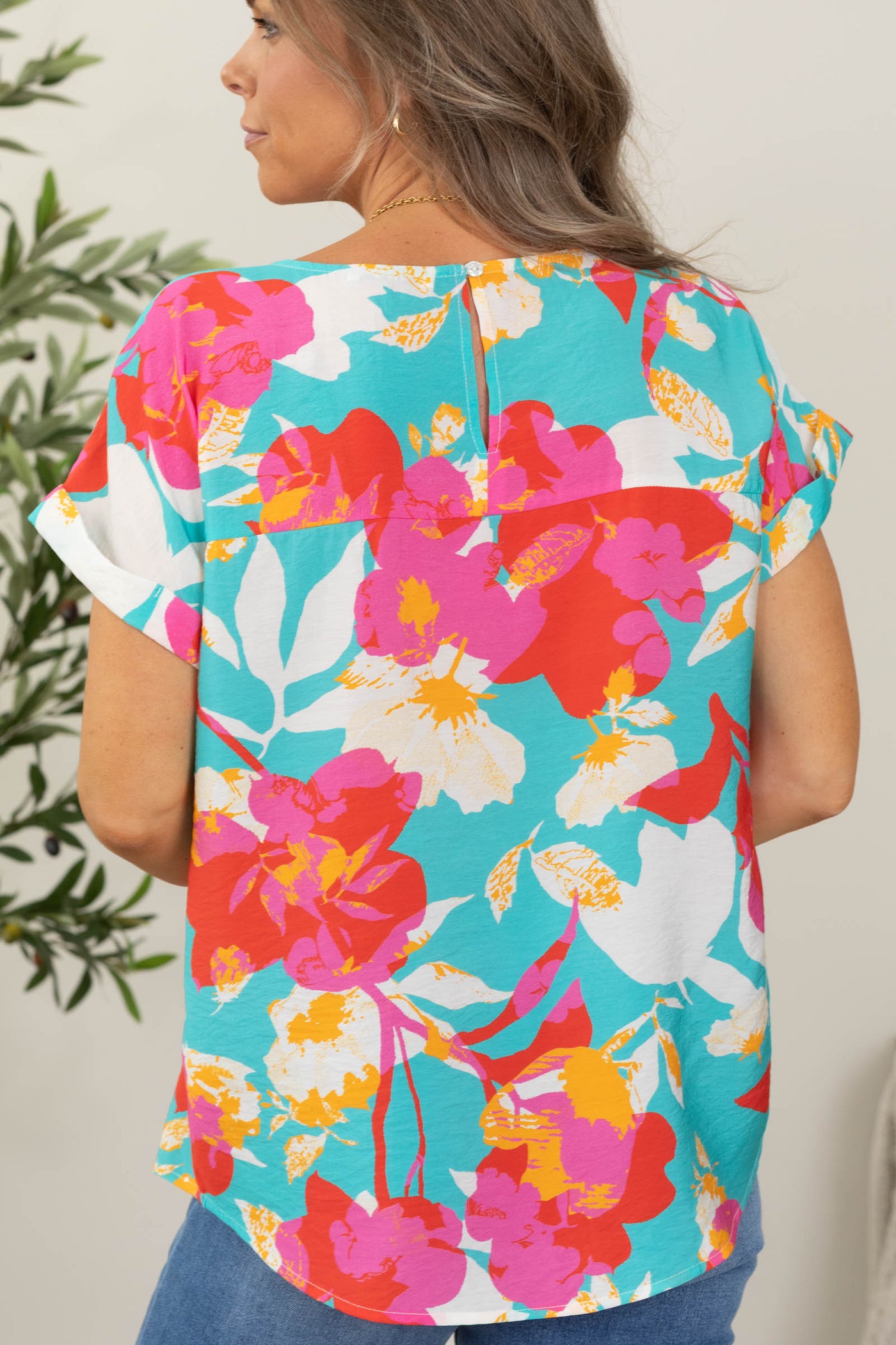 Staccato Gathered Front Seam Floral Woven Top