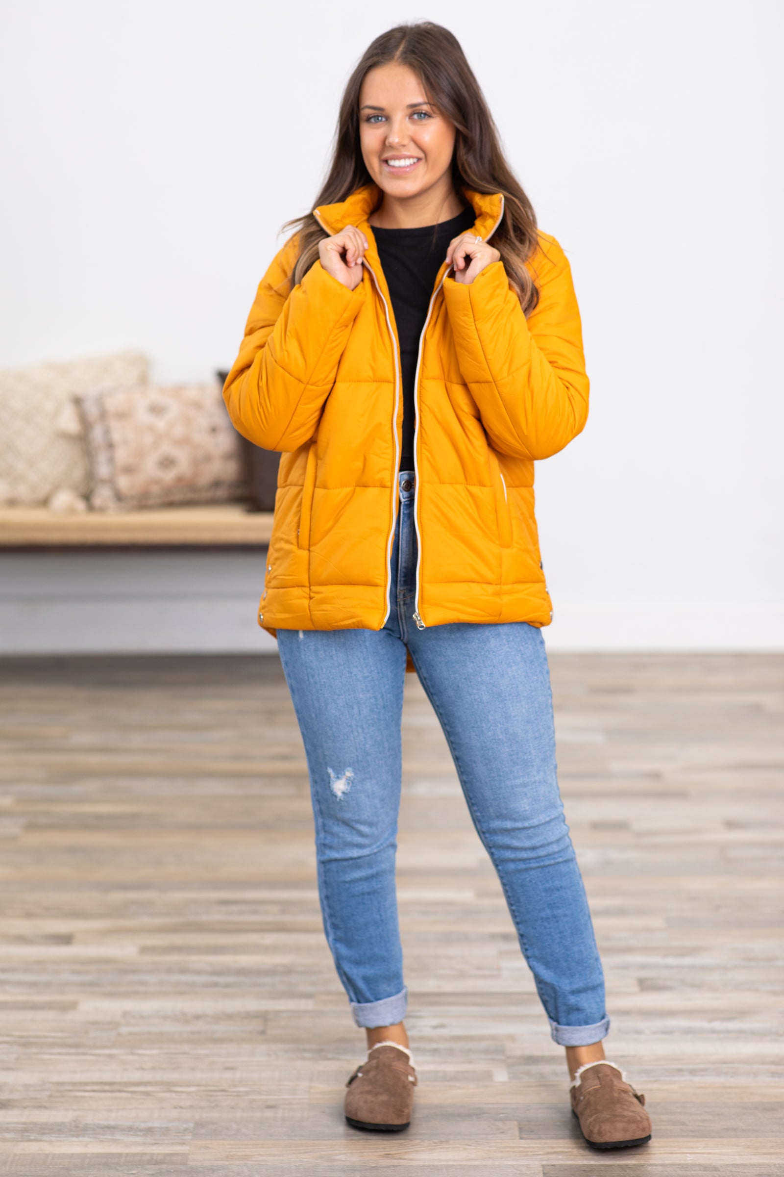 Mustard Quilted Puffer Jacket