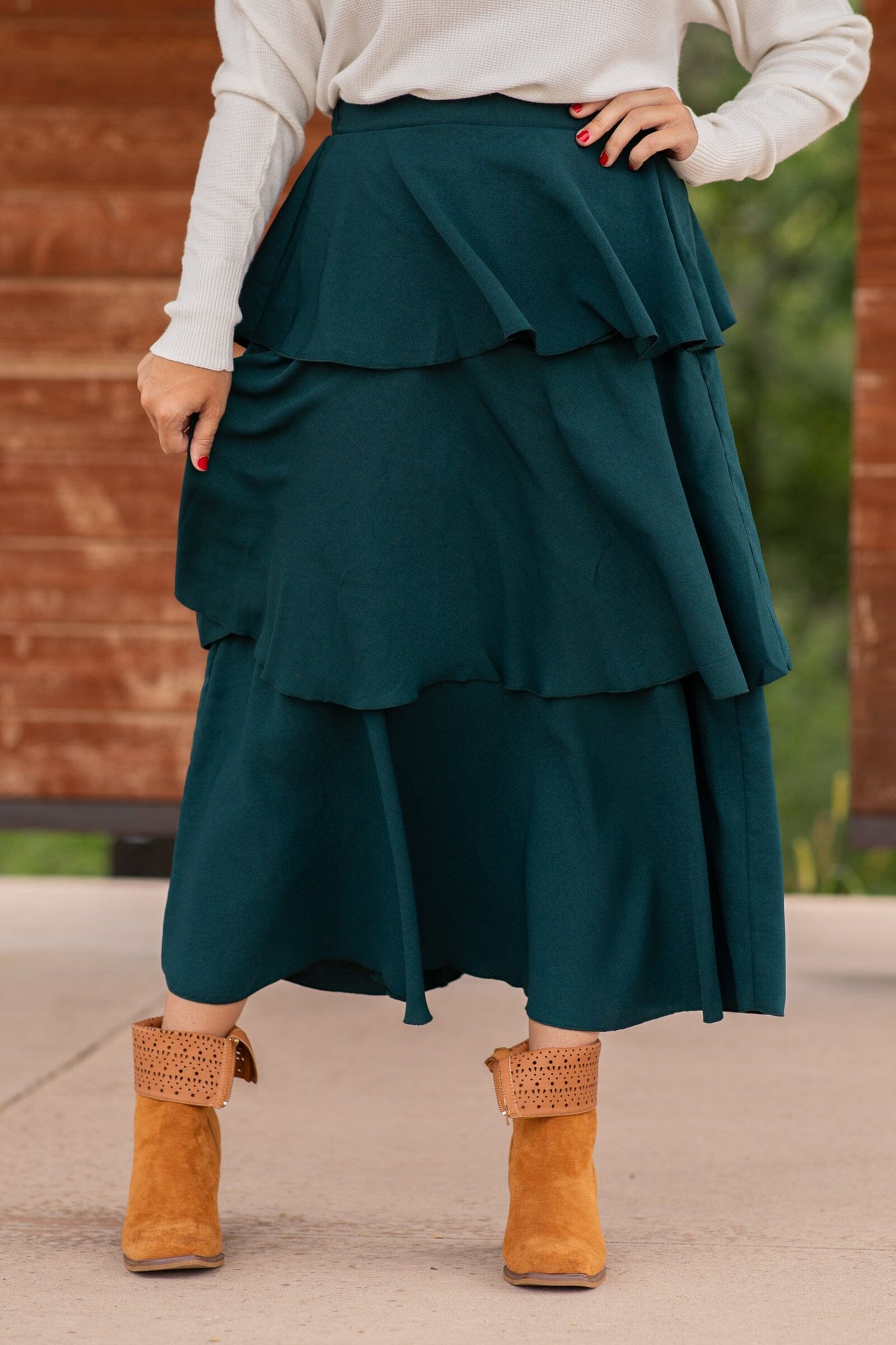 Emerald Elastic Waist Tiered Skirt - Filly Flair