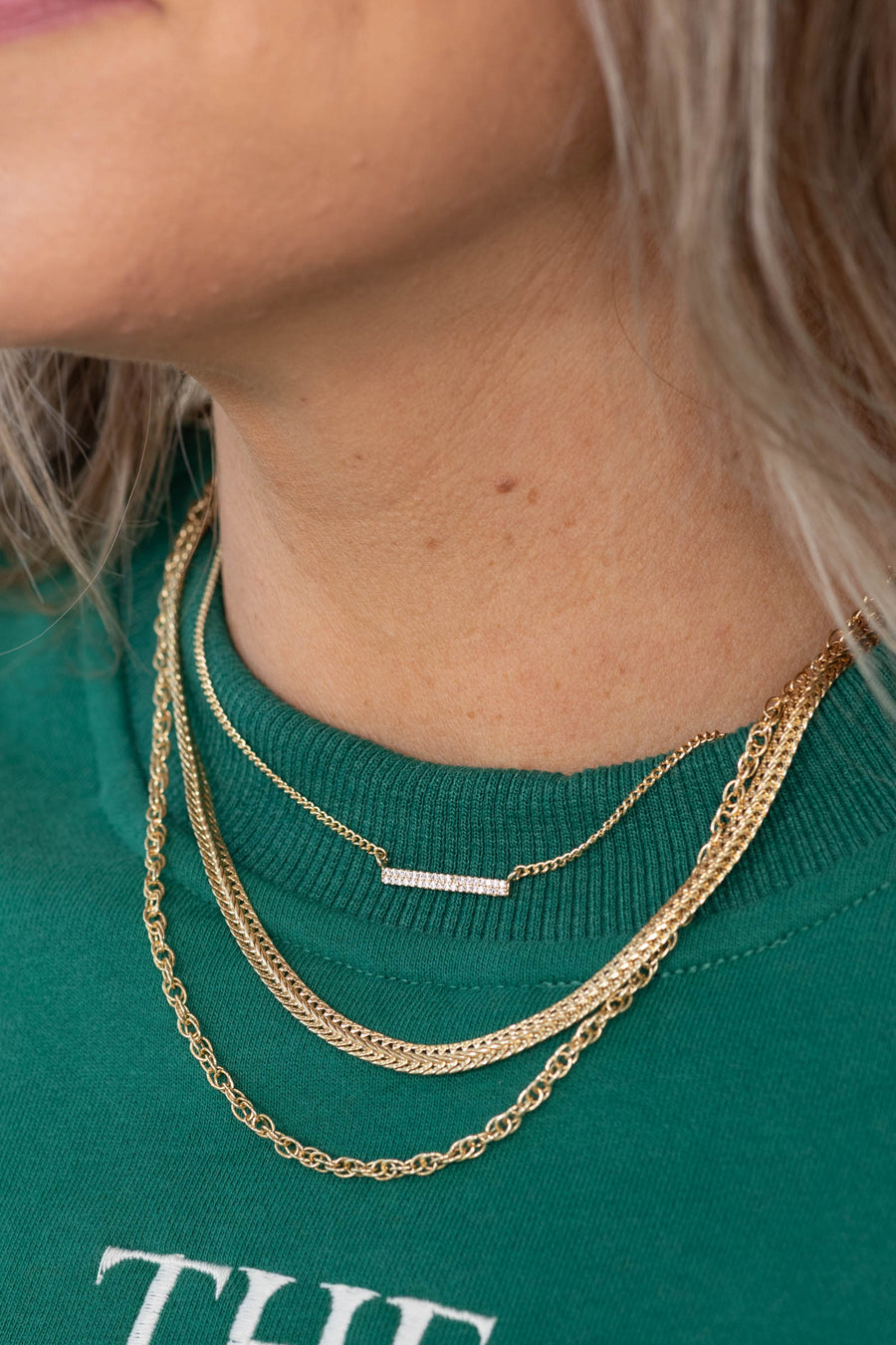 Triple Layered Snake Chain Rhinestone Necklace