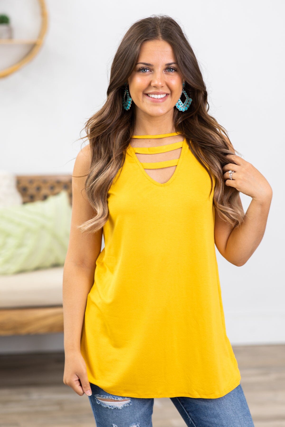 Mustard Tank With Cutout Detail - Filly Flair