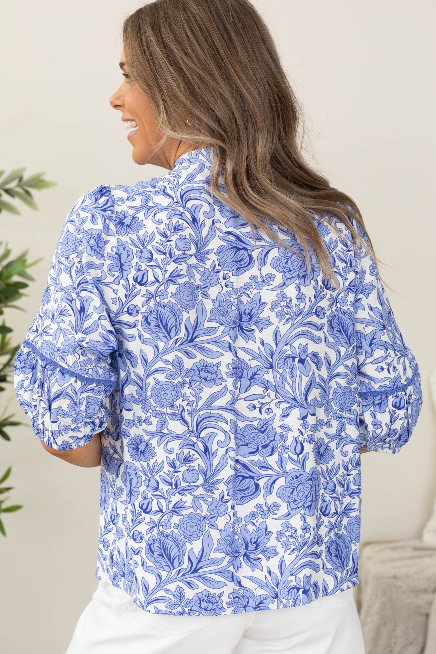 Staccato Collar V Tie Neck Floral Blouse