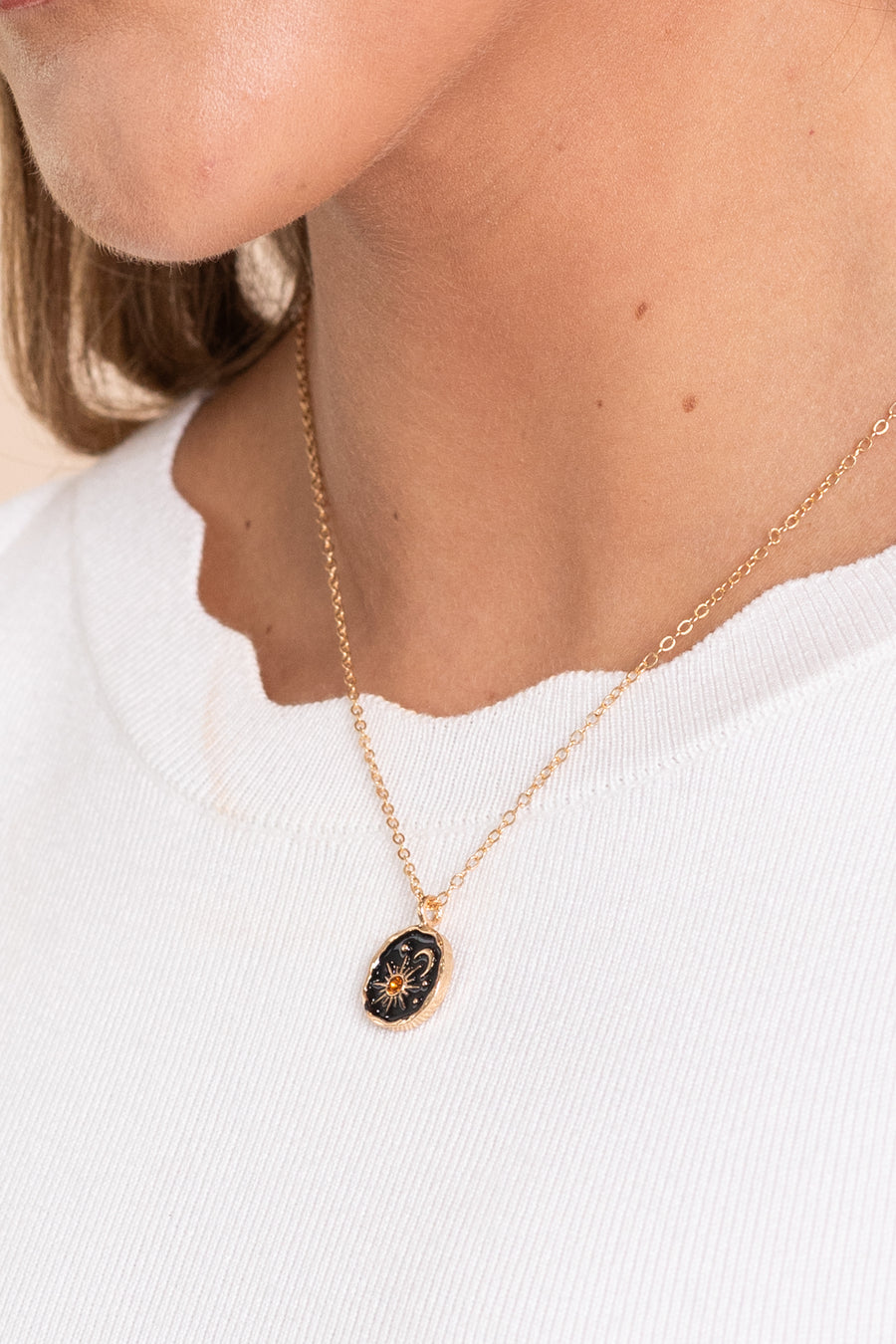 Vintage Carved Sun And Moon Necklace