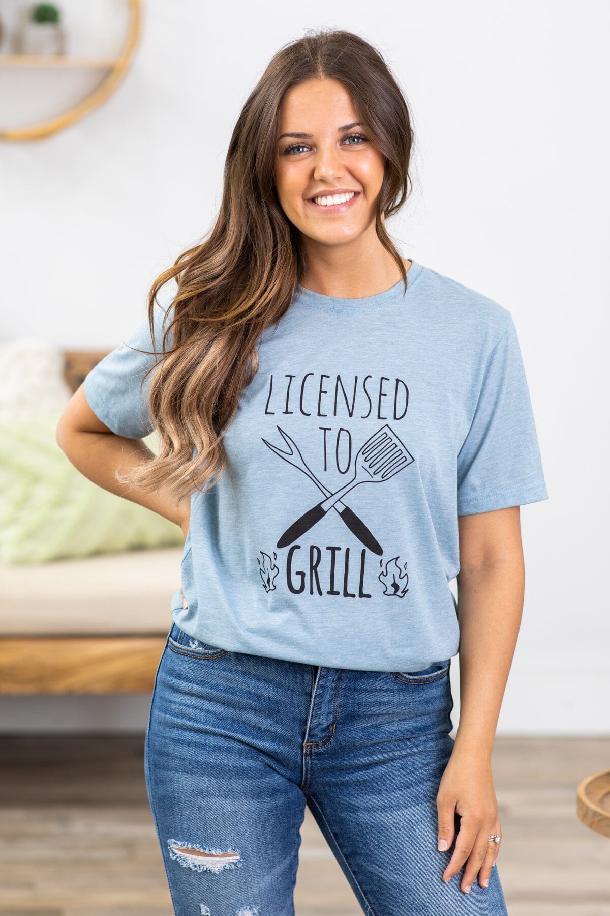 Dusty Blue Licensed To Grill Graphic Tee - Filly Flair