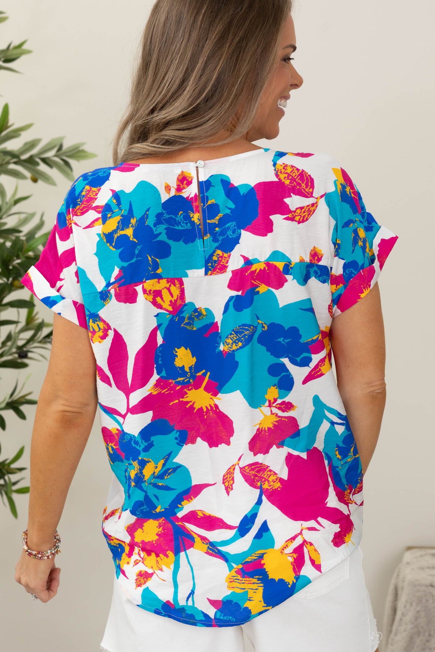 Staccato Gathered Front Seam Floral Woven Top