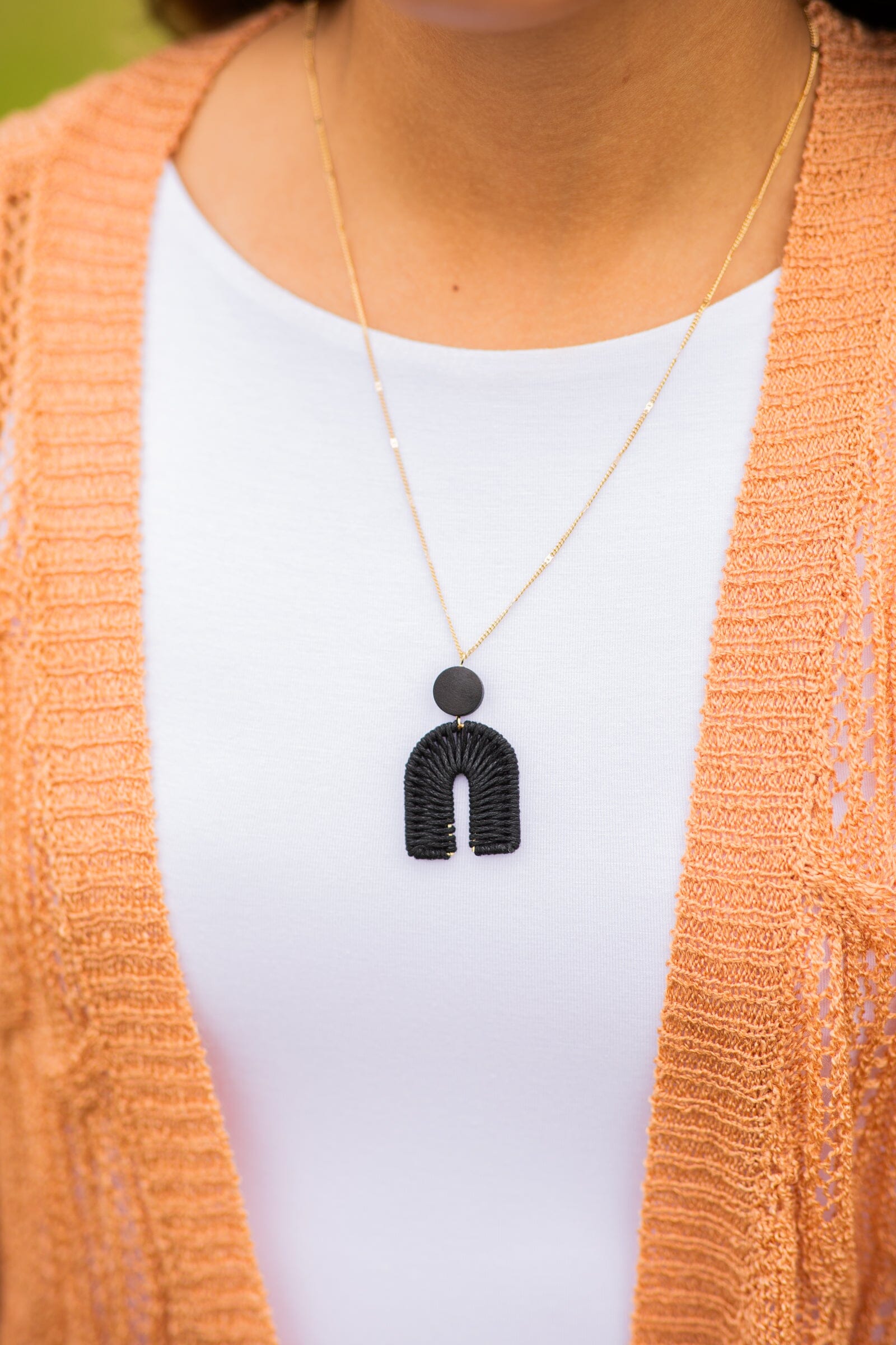 Black U Shaped Woven Pendant Necklace - Filly Flair