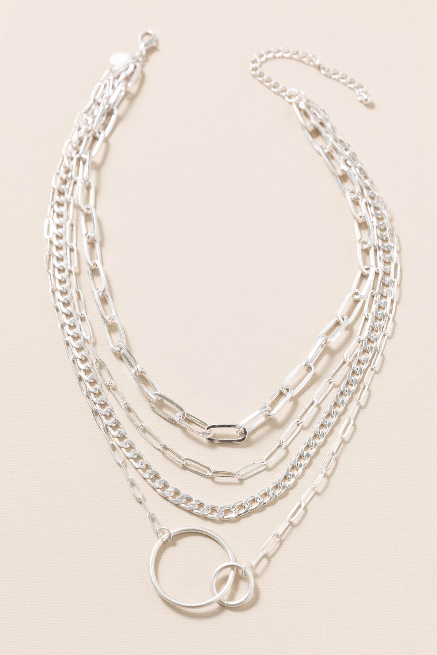 Silver Interlocking Circles Multilayer Necklace