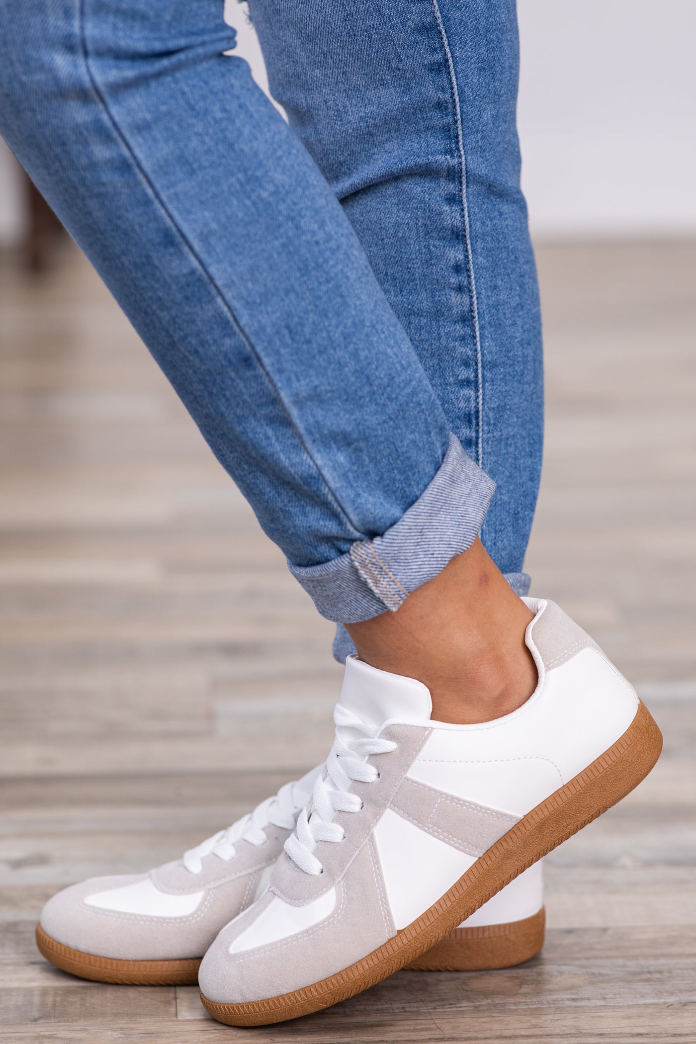 Oatmeal and White Colorblock Sneakers