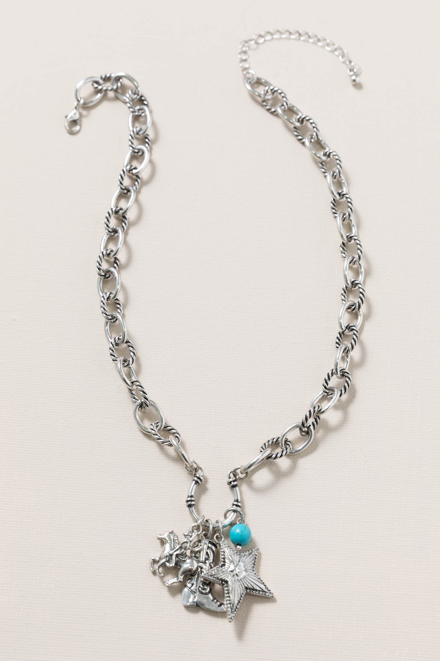 Silver Western Star And Charm Pendant Necklace