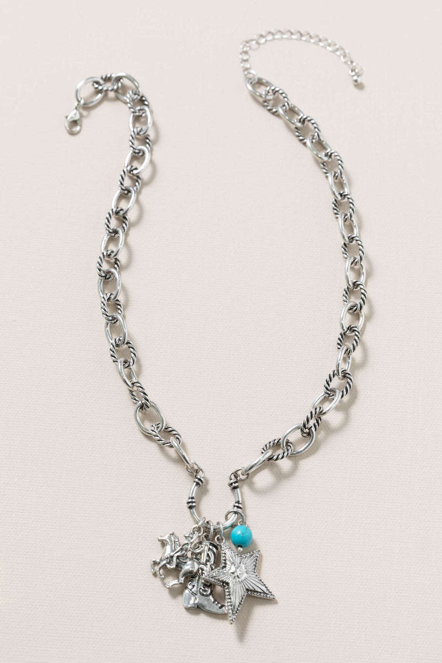 Silver Western Star And Charm Pendant Necklace