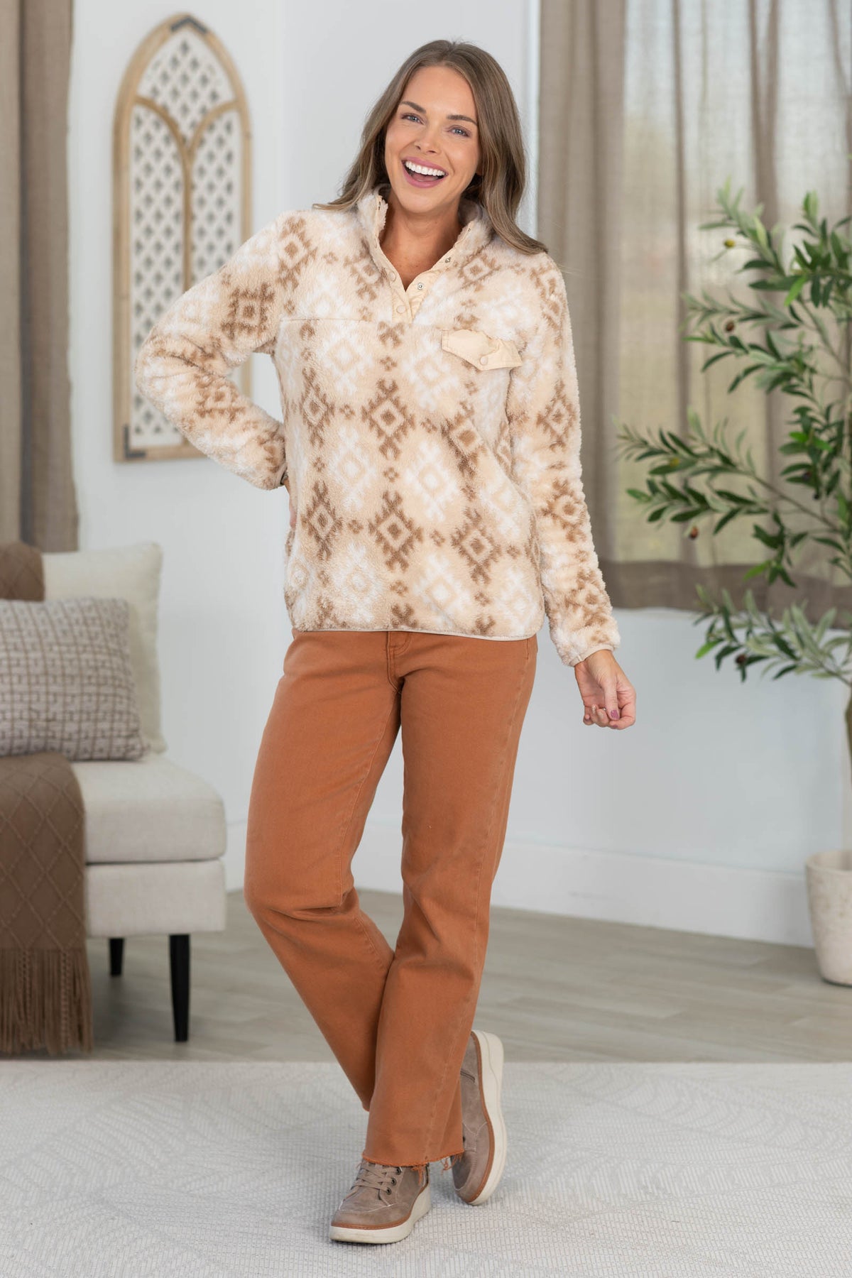 Printed Soft Sherpa Quarter Snap Sweatshirt
