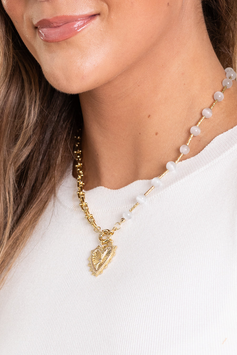 Bead & Link Heart Necklace