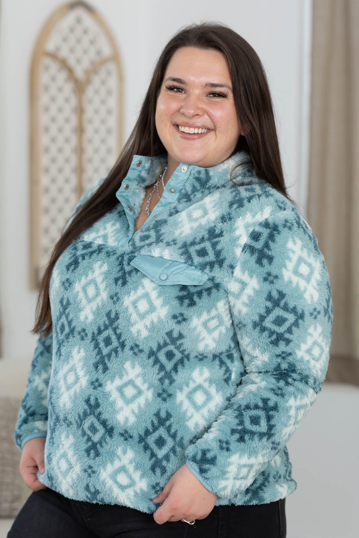 Printed Soft Sherpa Quarter Snap Sweatshirt