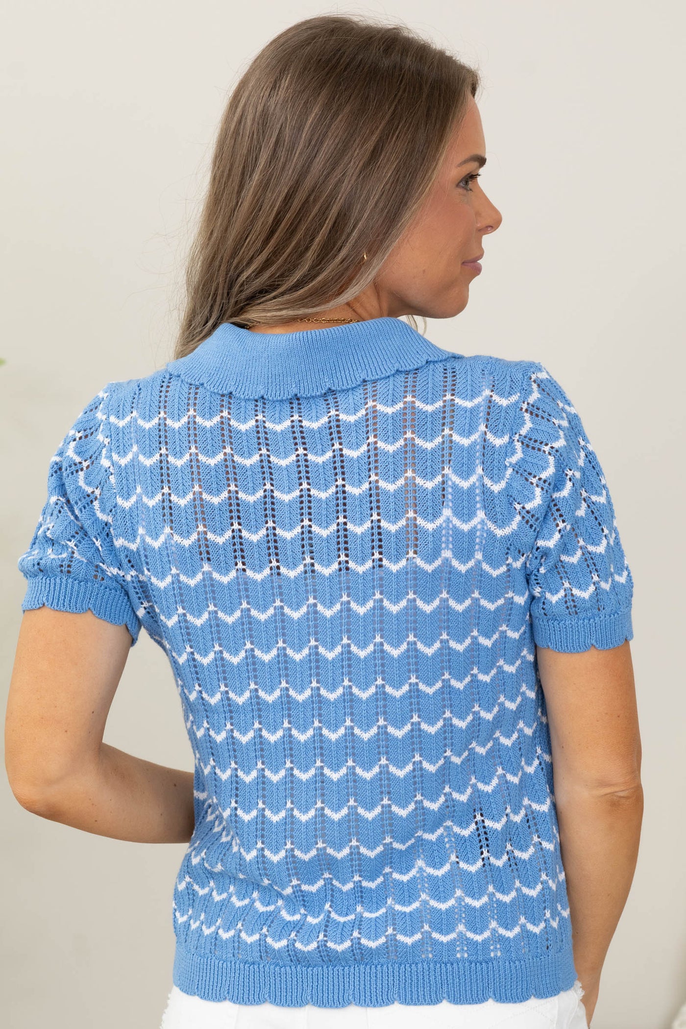 Staccato Crochet Chevron Stripe Sweater Knit Top