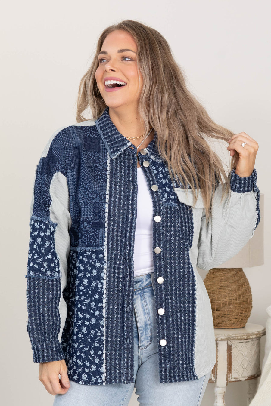 Dark Wash Mixed Print Denim Jacket