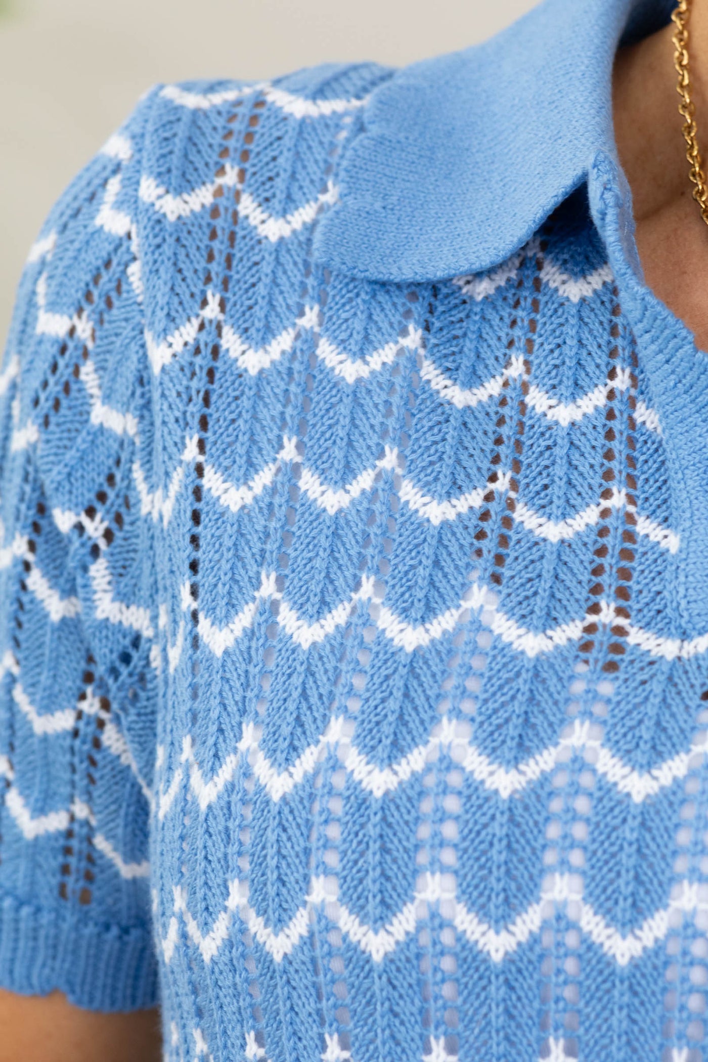 Staccato Crochet Chevron Stripe Sweater Knit Top