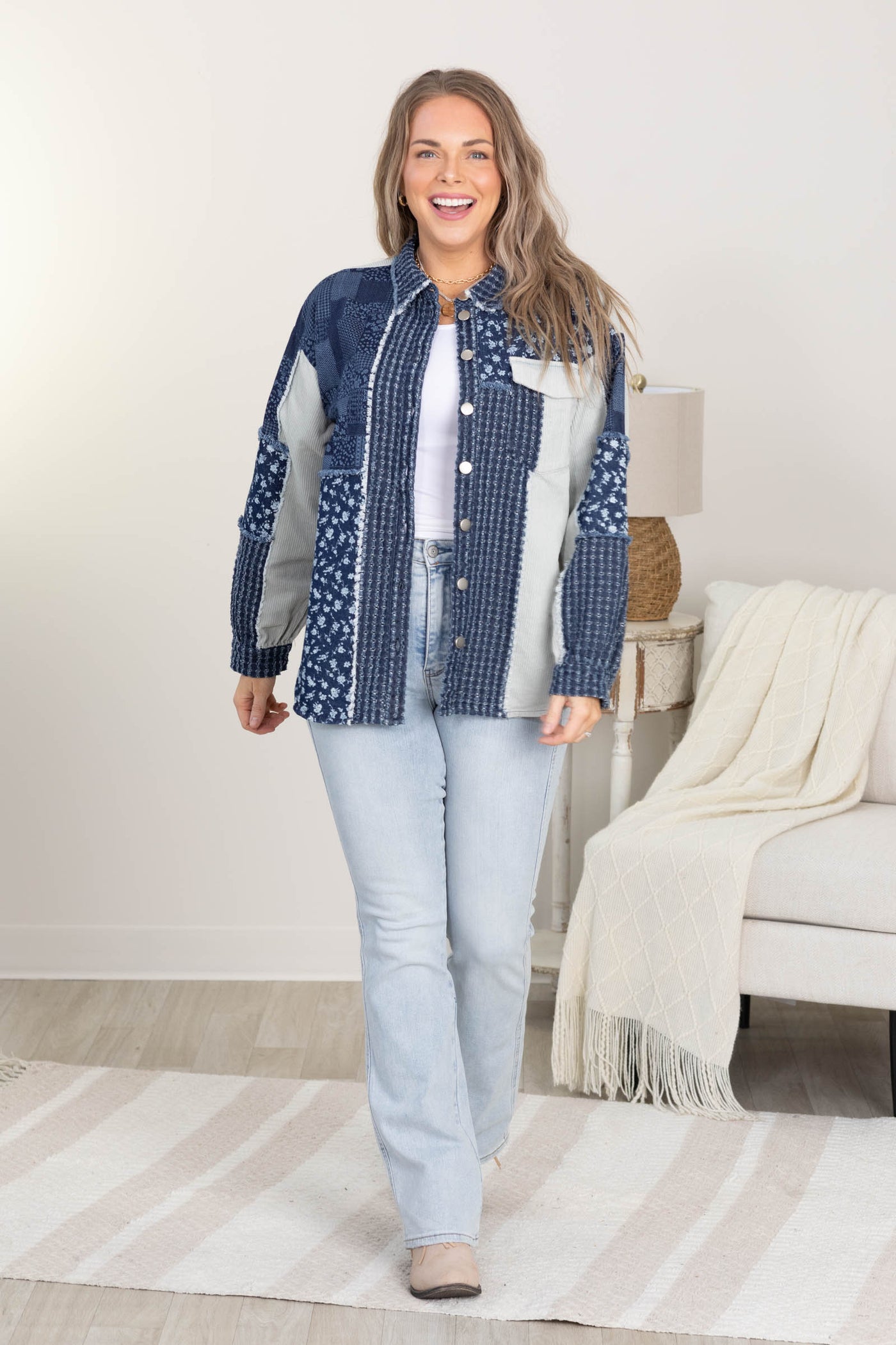 Dark Wash Mixed Print Denim Jacket