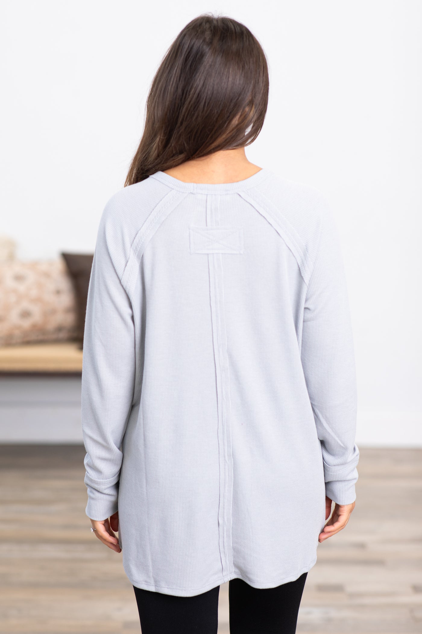 Light Grey Baby Waffle Knit Top With Side Slit