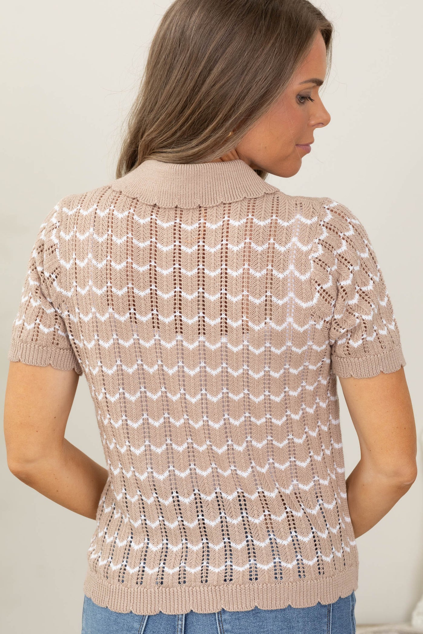 Staccato Crochet Chevron Stripe Sweater Knit Top