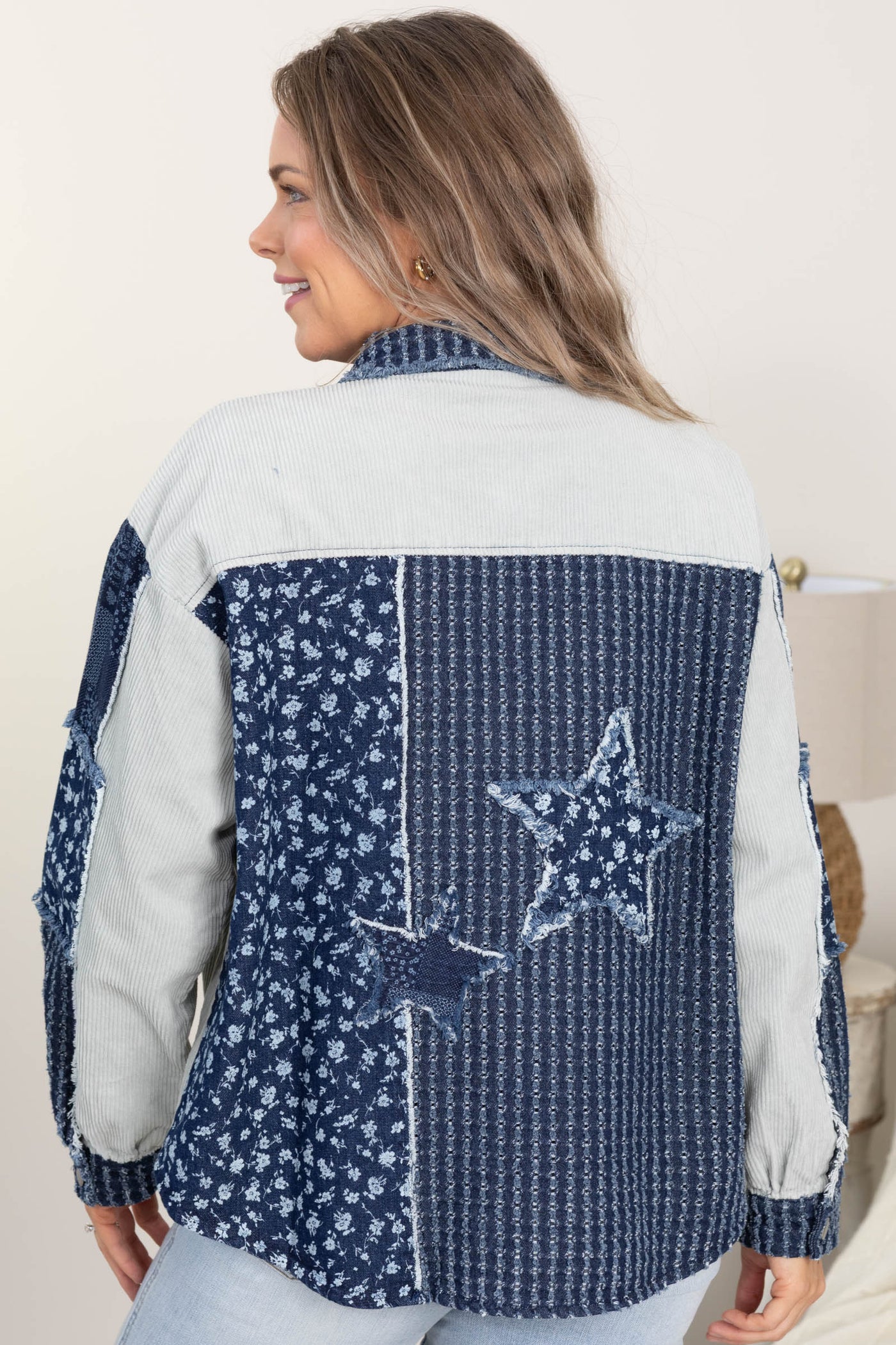 Dark Wash Mixed Print Denim Jacket