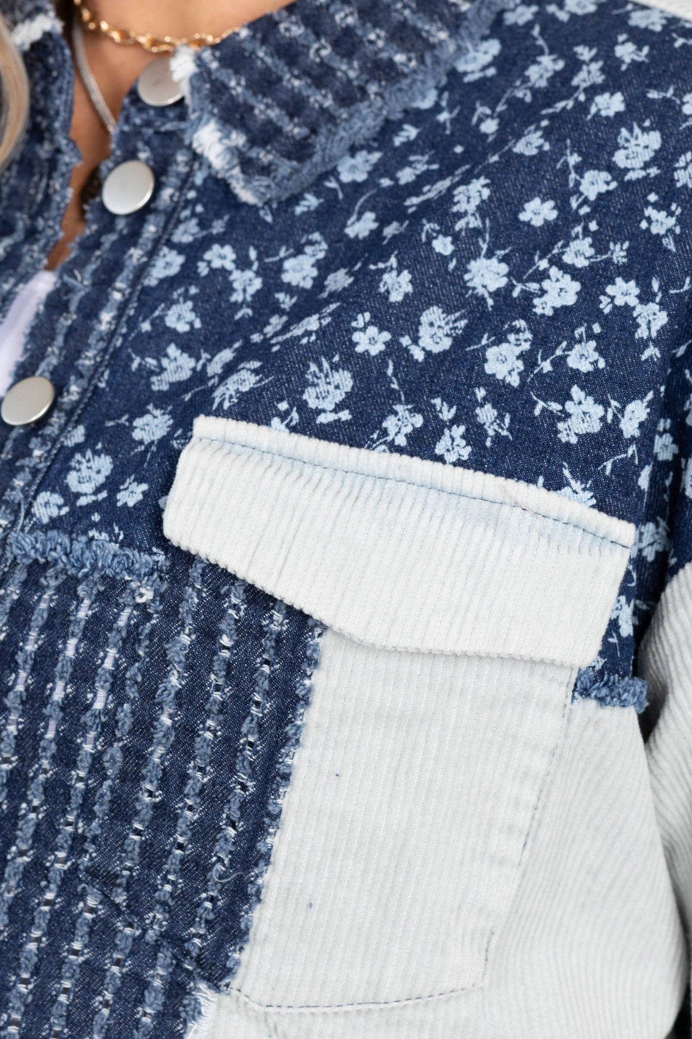 Dark Wash Mixed Print Denim Jacket